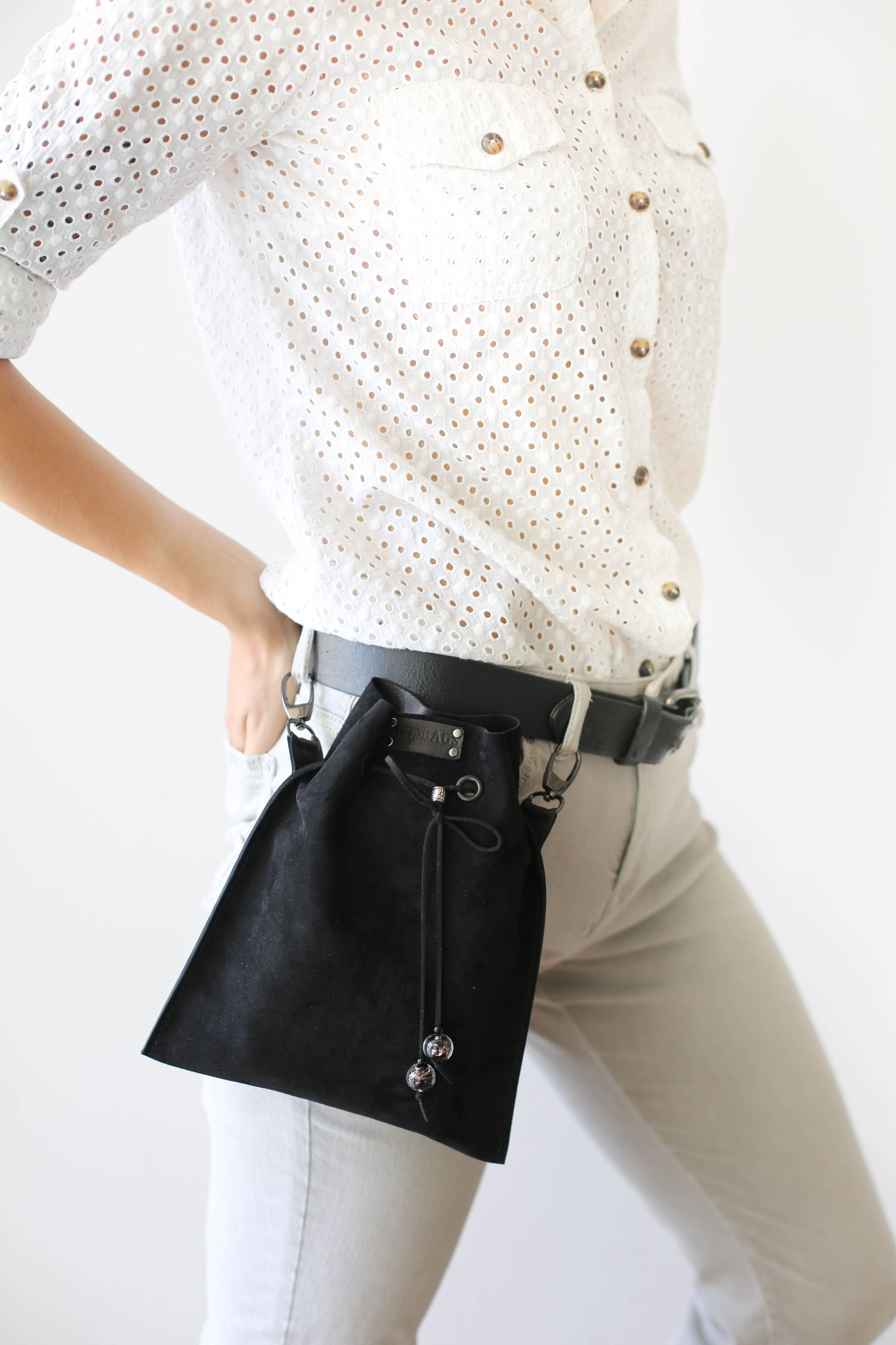 Black leather fanny pack