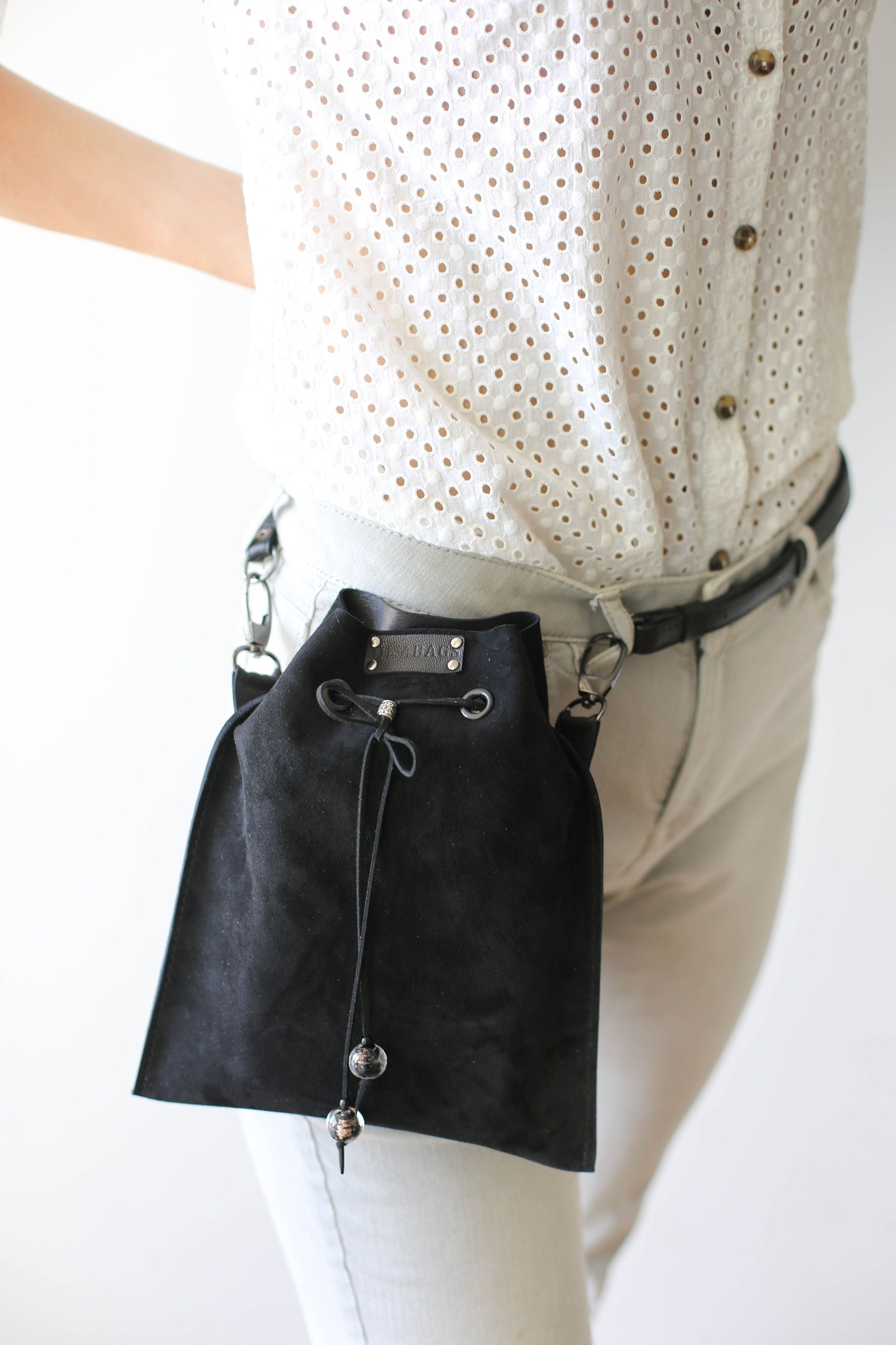 Black leather belt bag