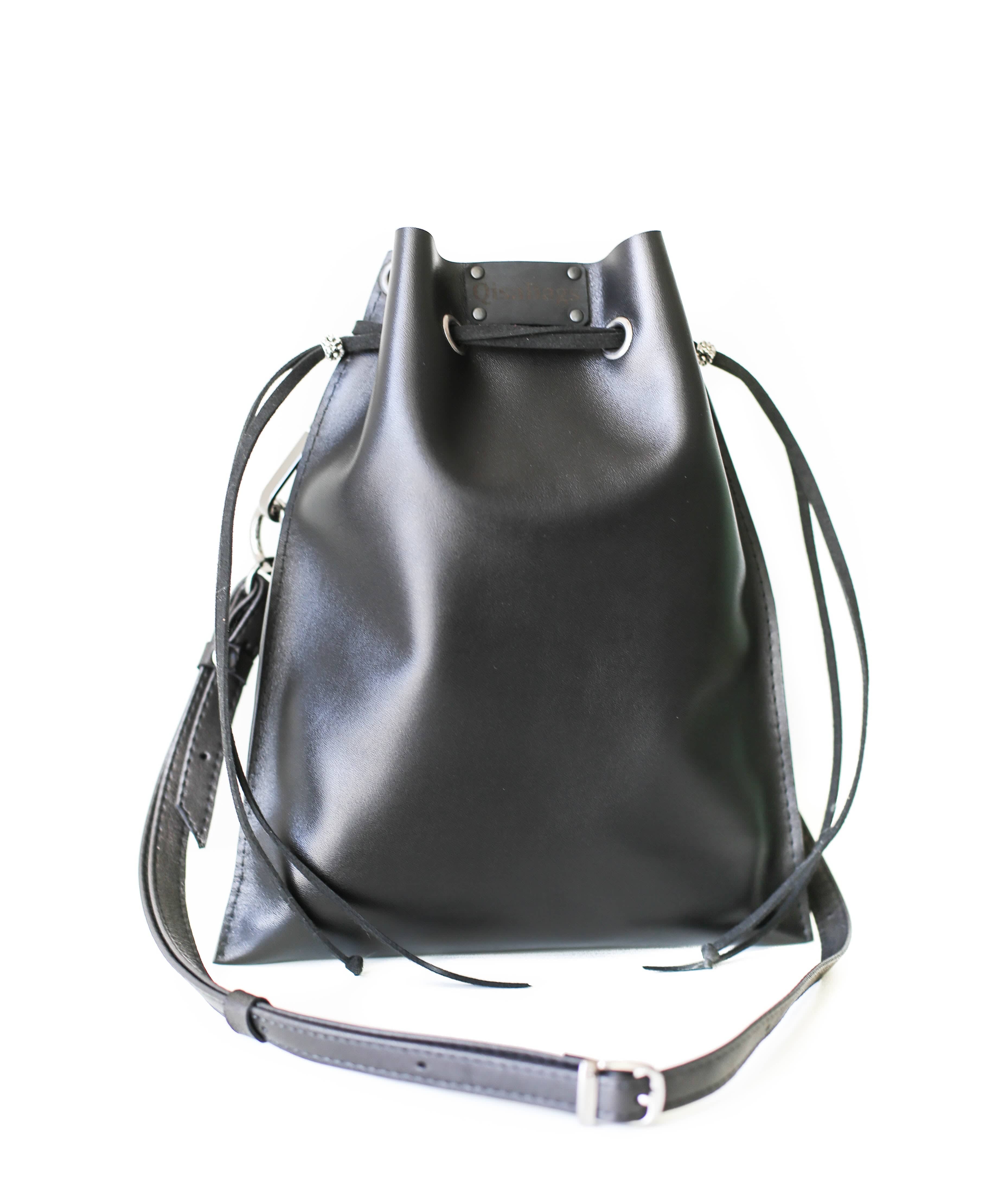 leather drawstring bag