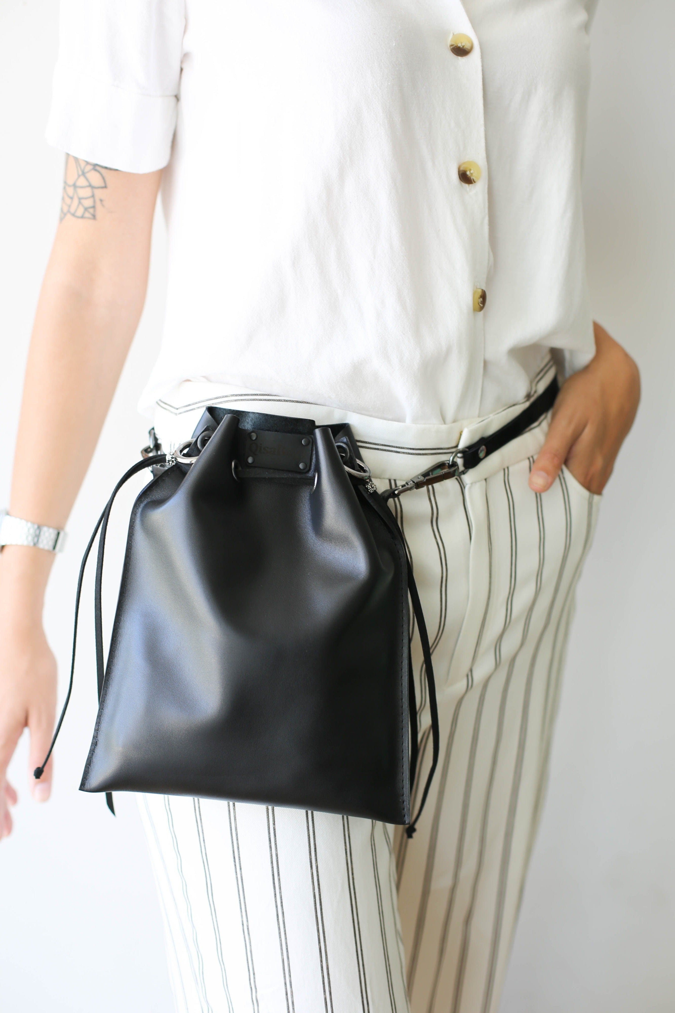 Black Leather Belt Bag