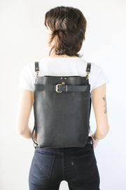 Black leather backpack for laptop