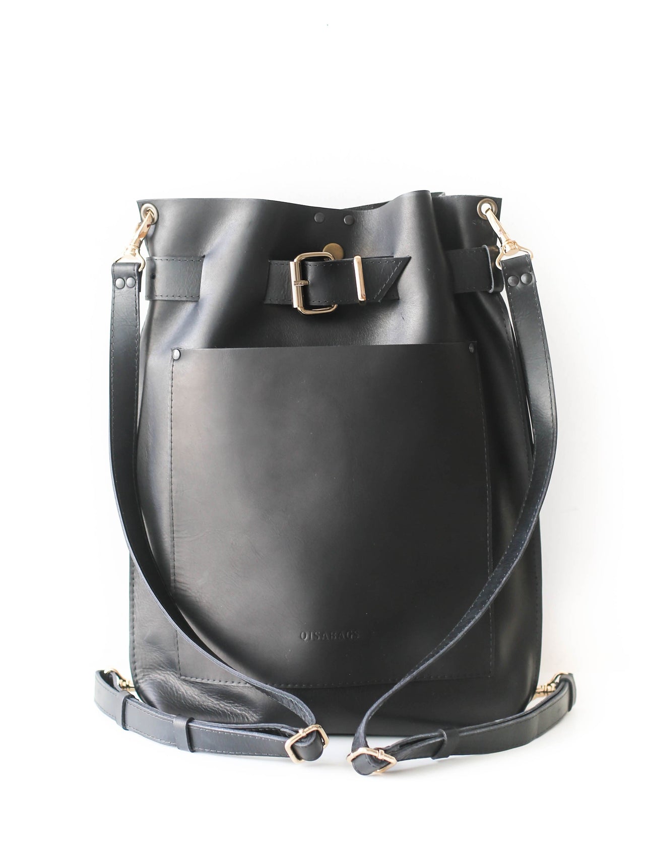 black large leather backpack