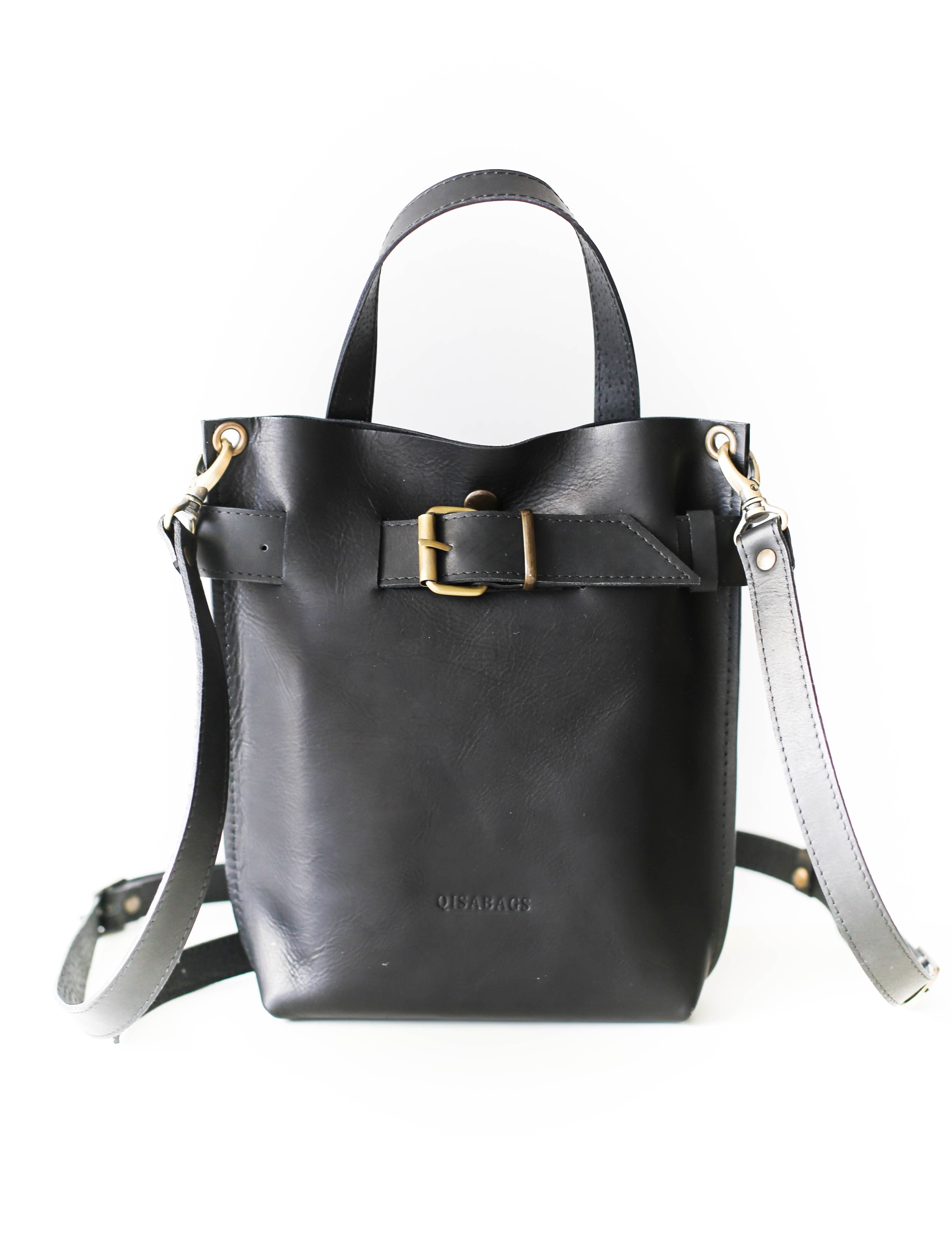 Black Leather Mini Backpack