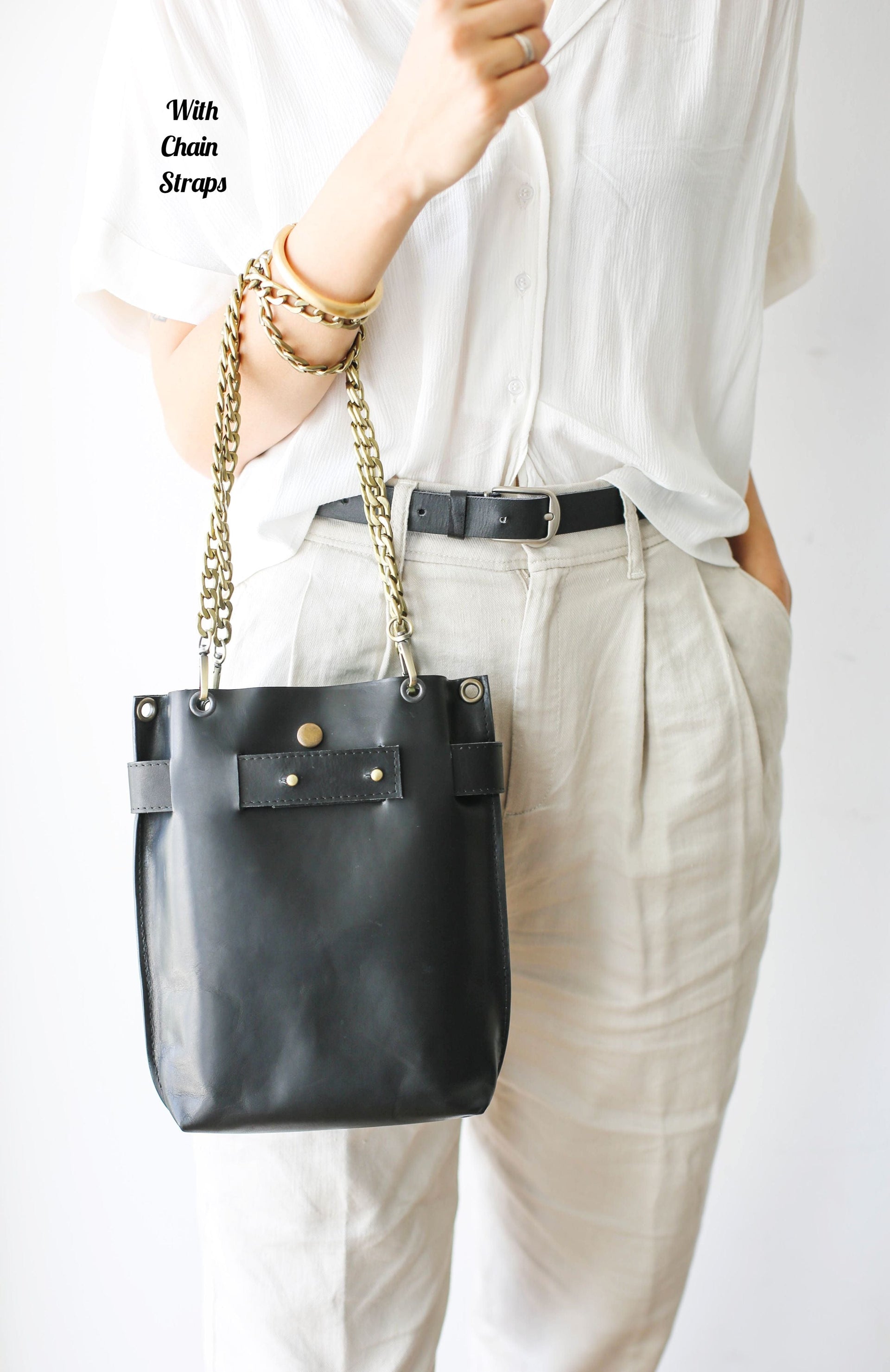 Black Leather Purse with Chain