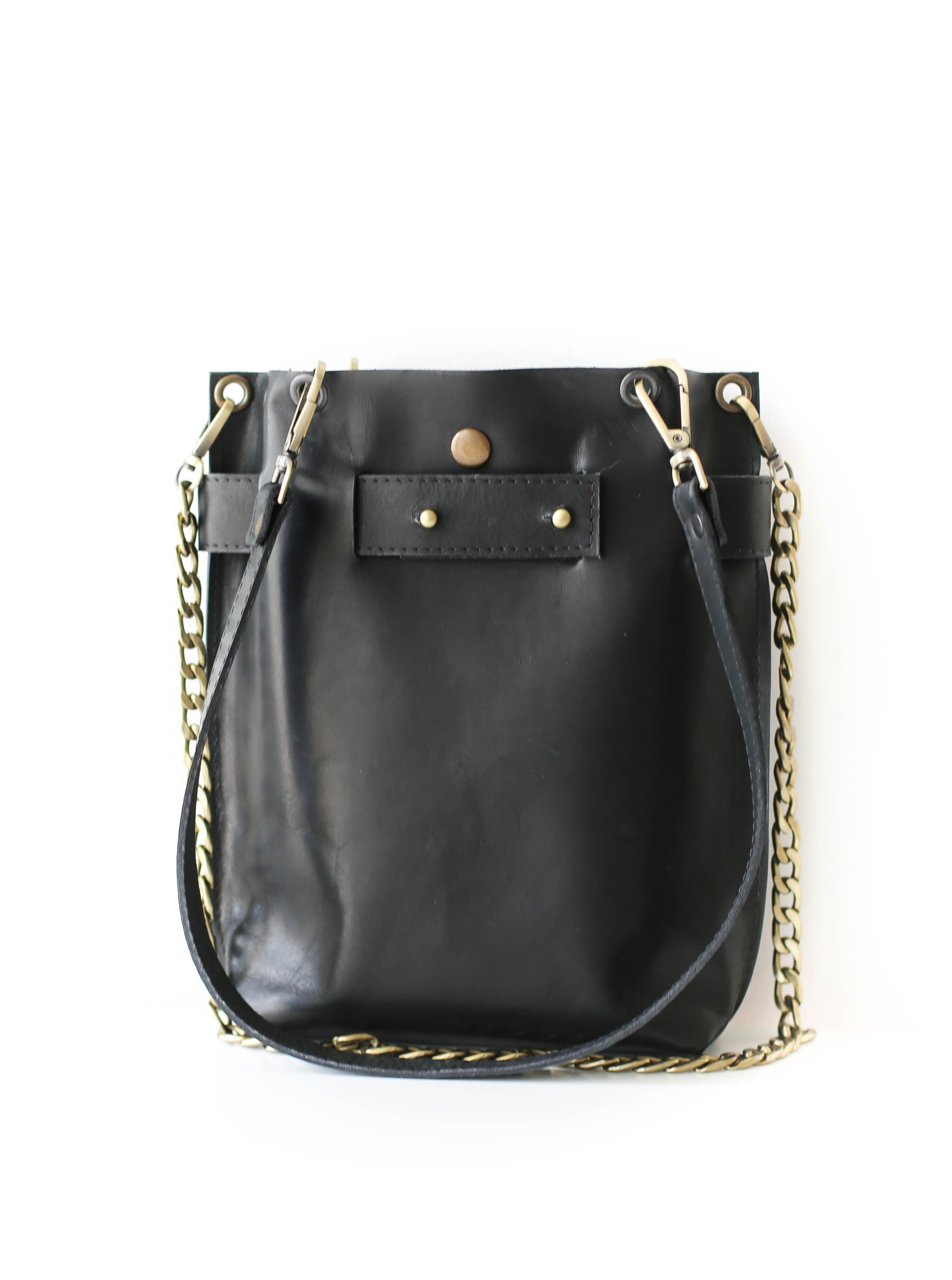 black leather handbag