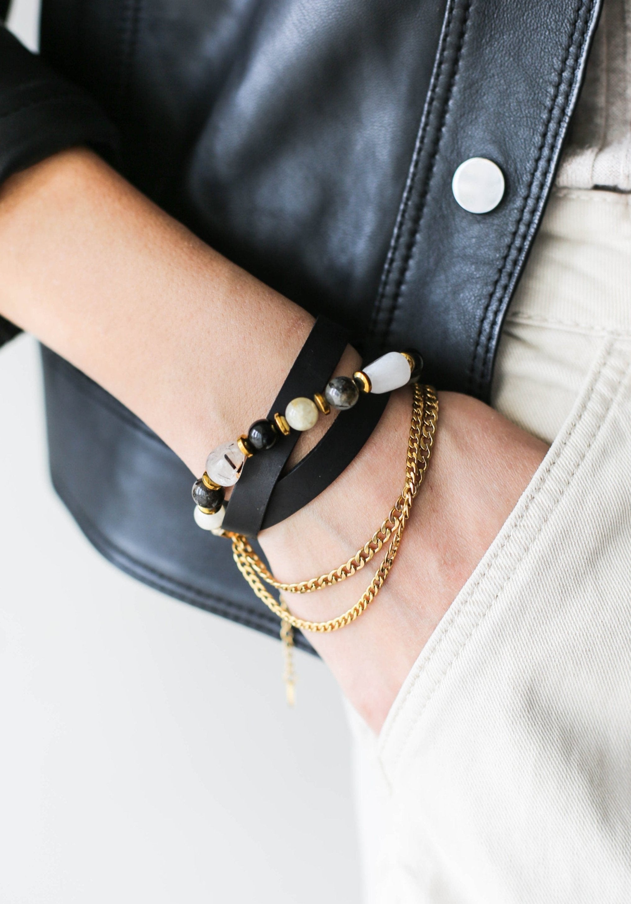 black leather bracelet