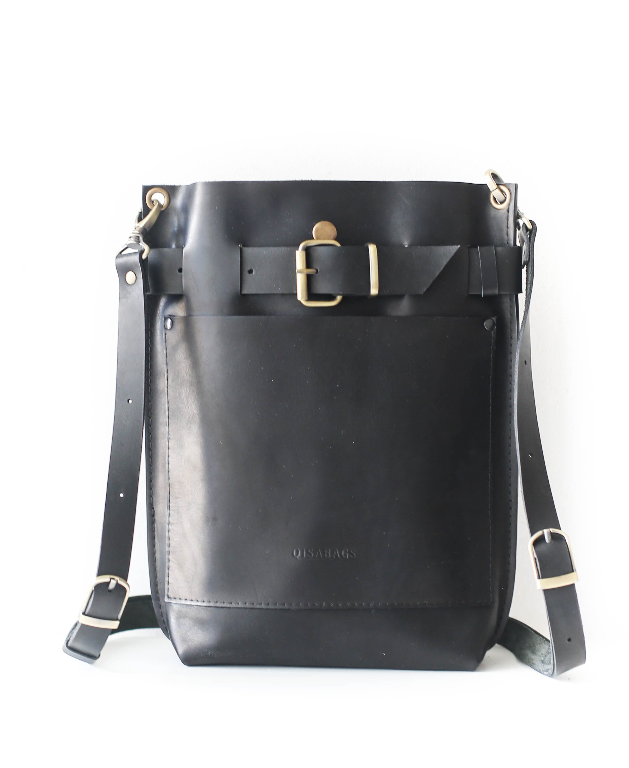 Black leather backpack purse