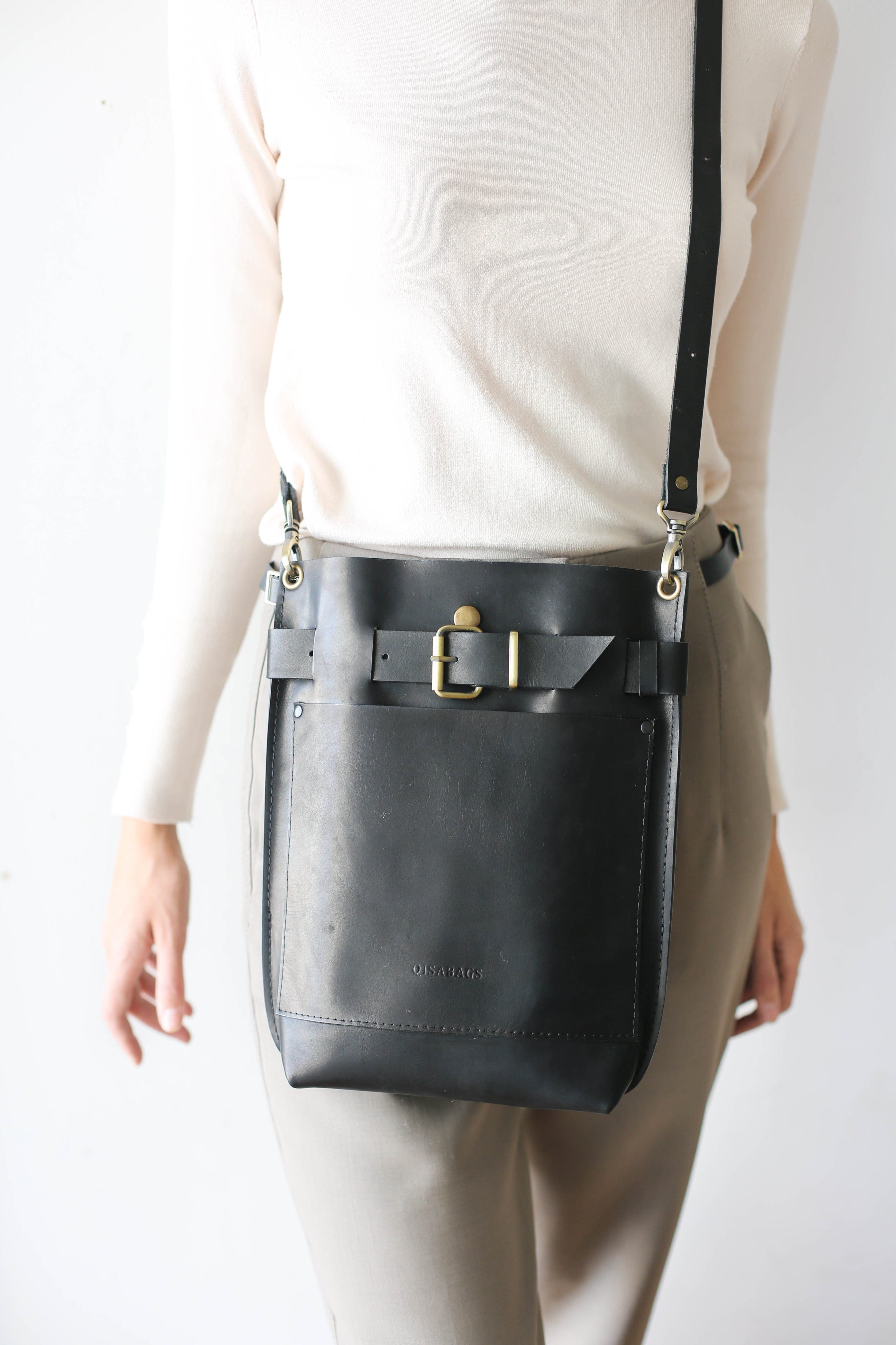 black leather cross body bag