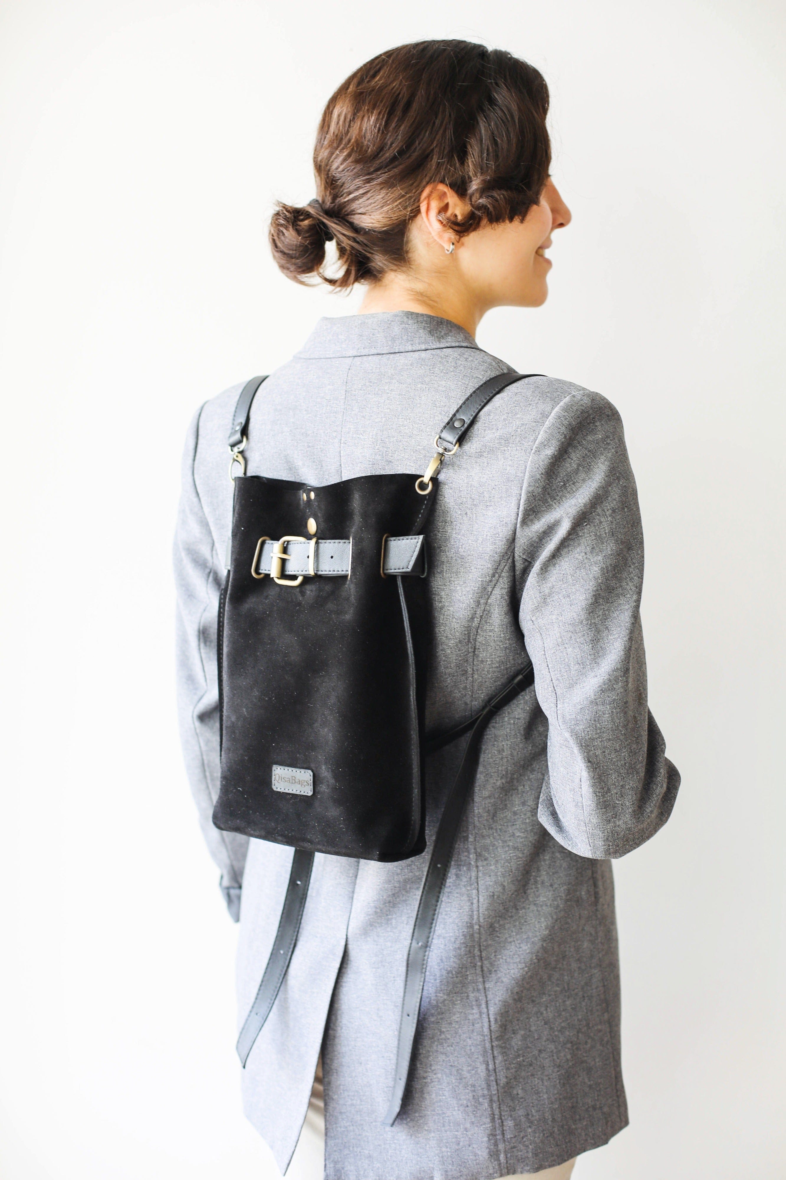 leather backpack black