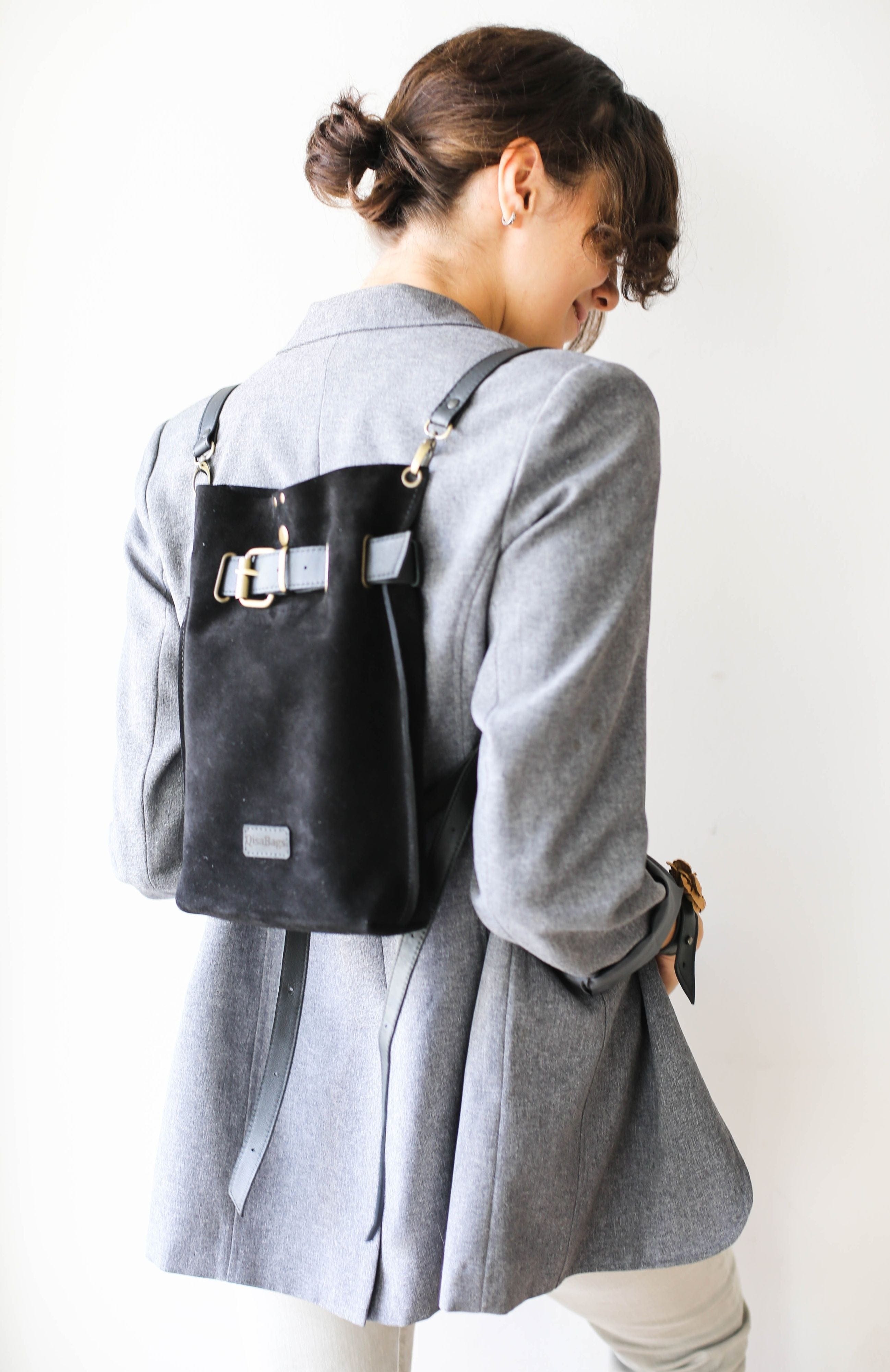 leather backpack purse black