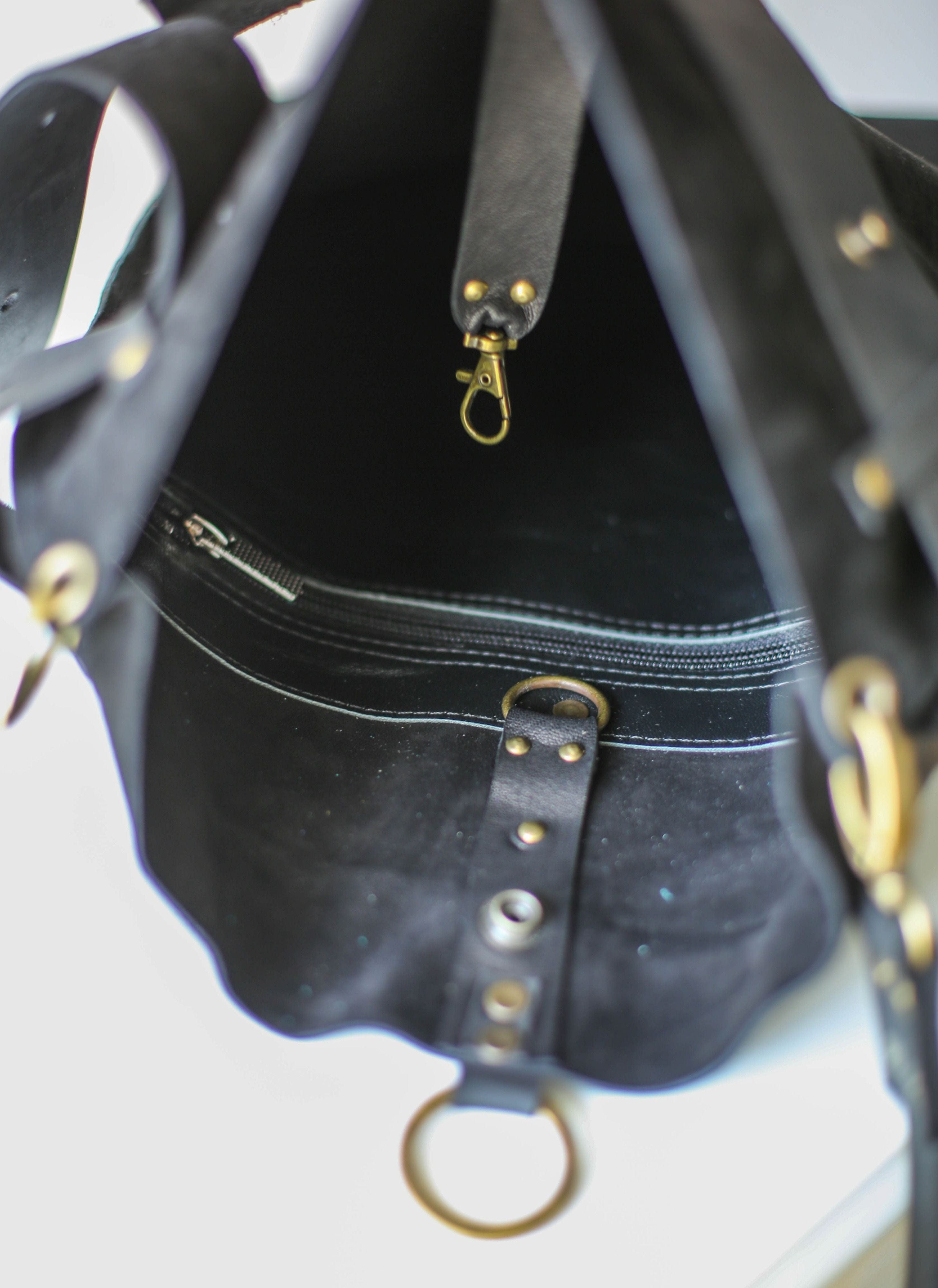 Black Suede Leather Backpack - "Ring Belt"