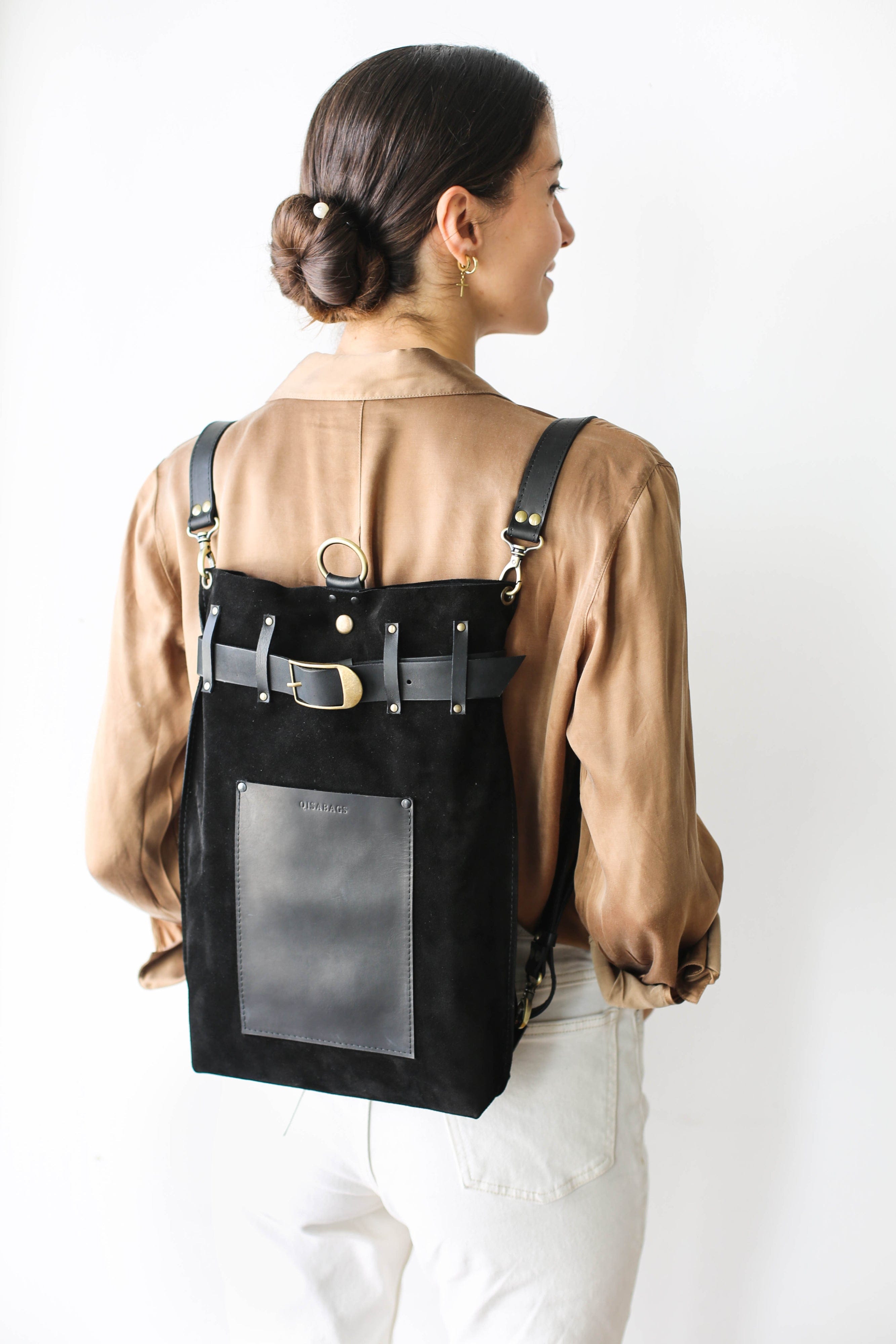 Black leather backpack