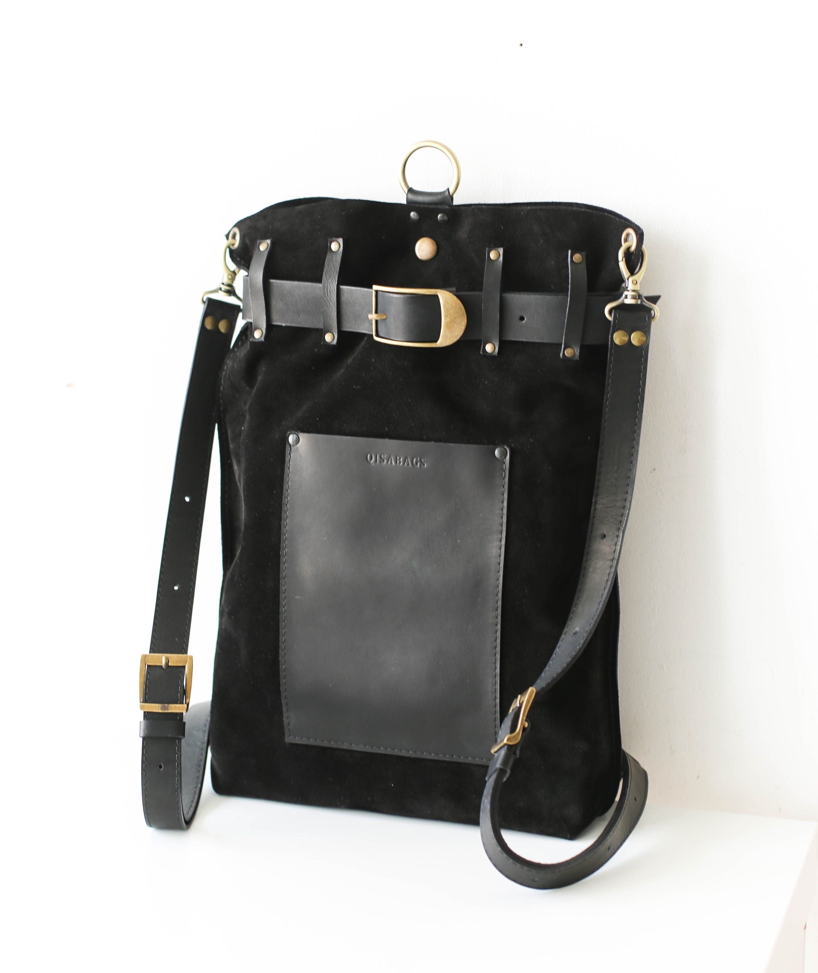 leather backpack black