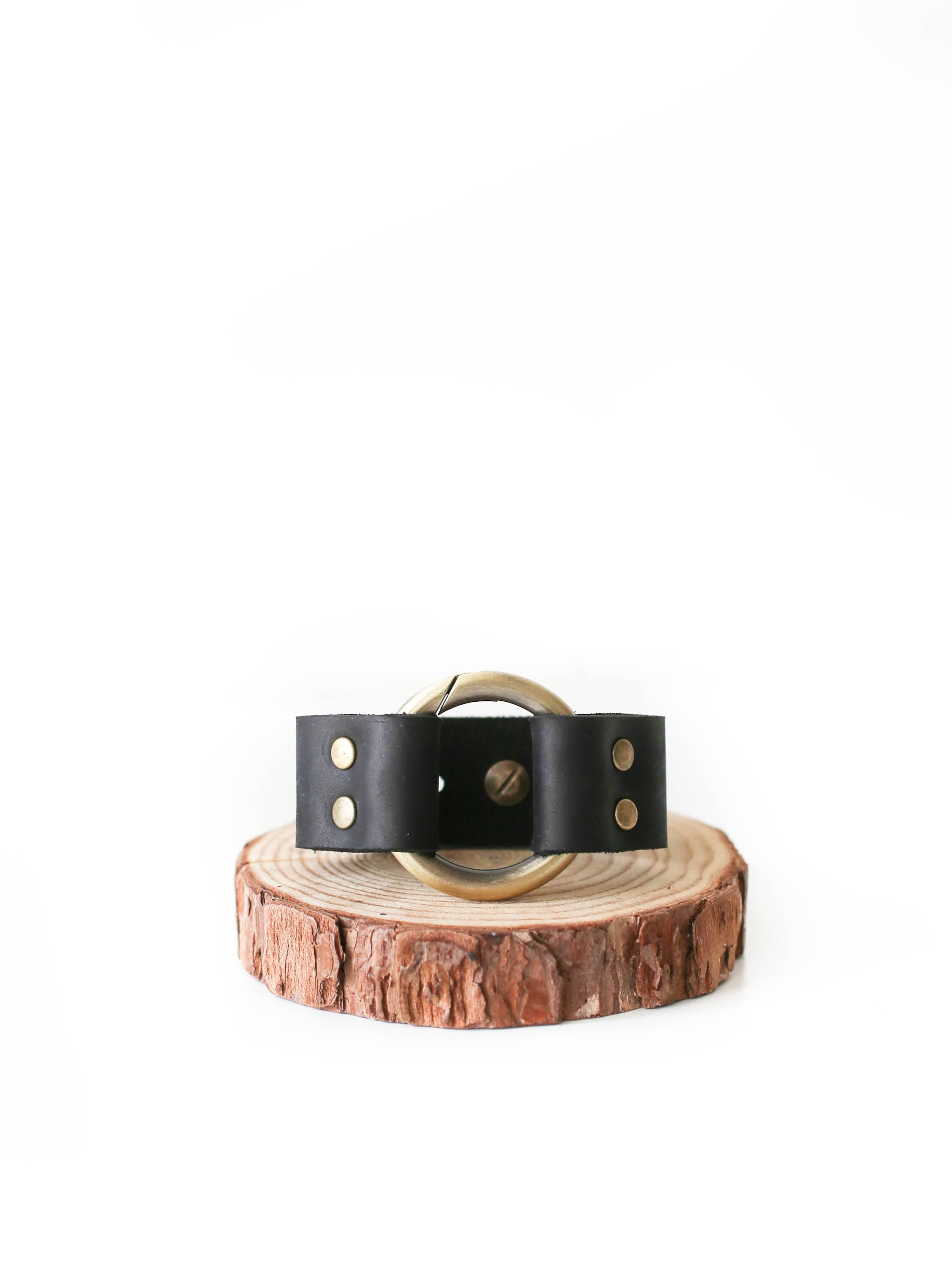 Stainless Steel Cuff Bracelet with Black Leather | Edgy Jewelry
