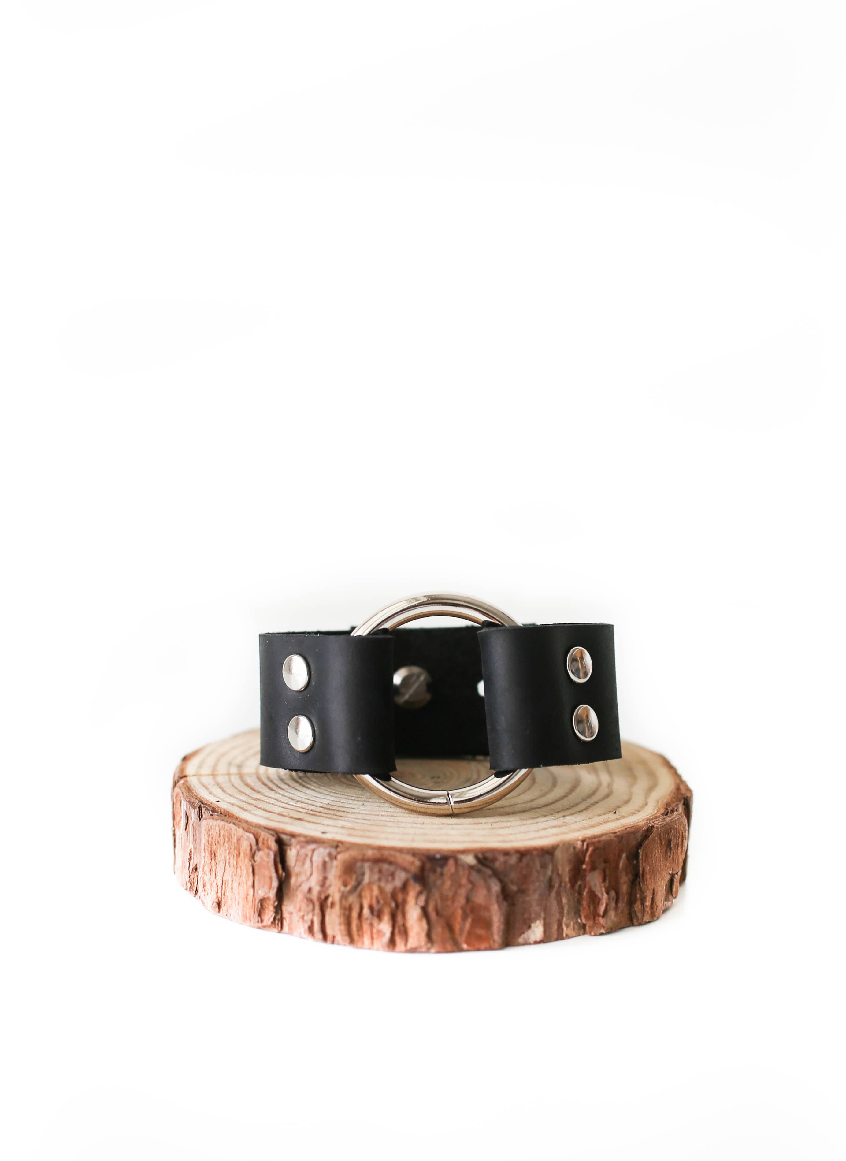 Black Unisex Leather Cuff Bracelet