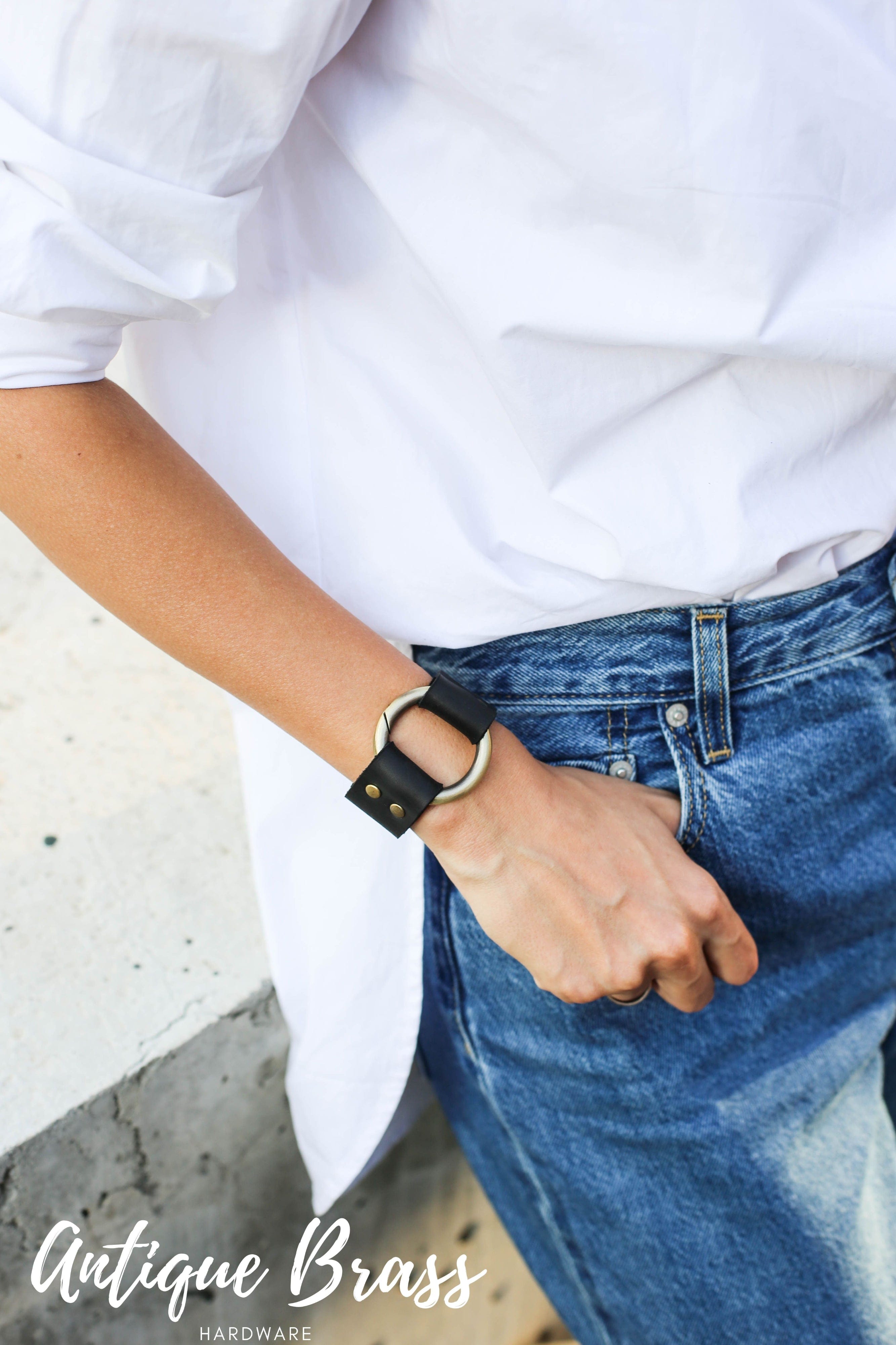 Black Unisex Leather Cuff Bracelet