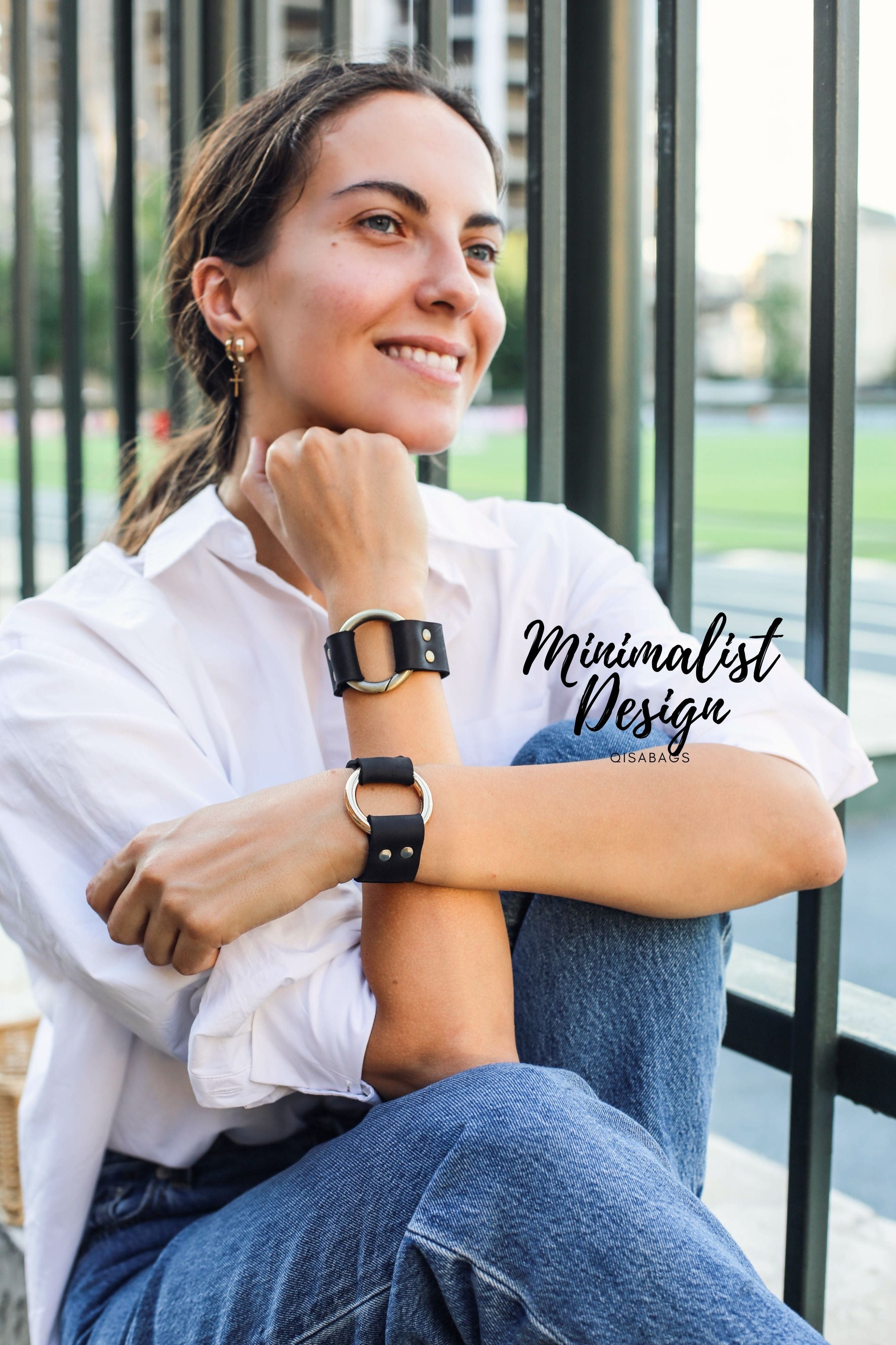 Black Unisex Leather Cuff Bracelet