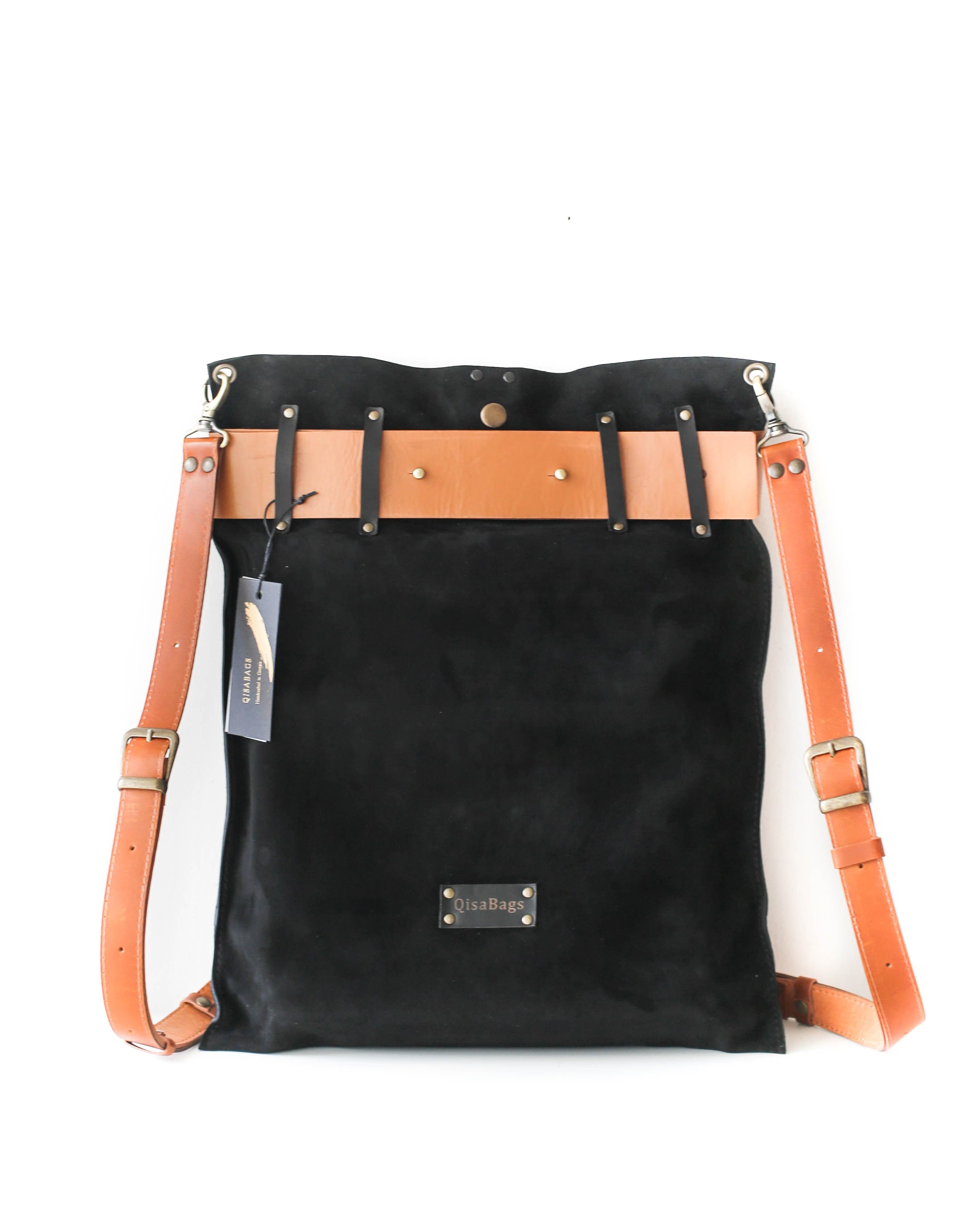 Black and shop brown backpack purse