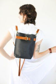 Black convertible leather backpack