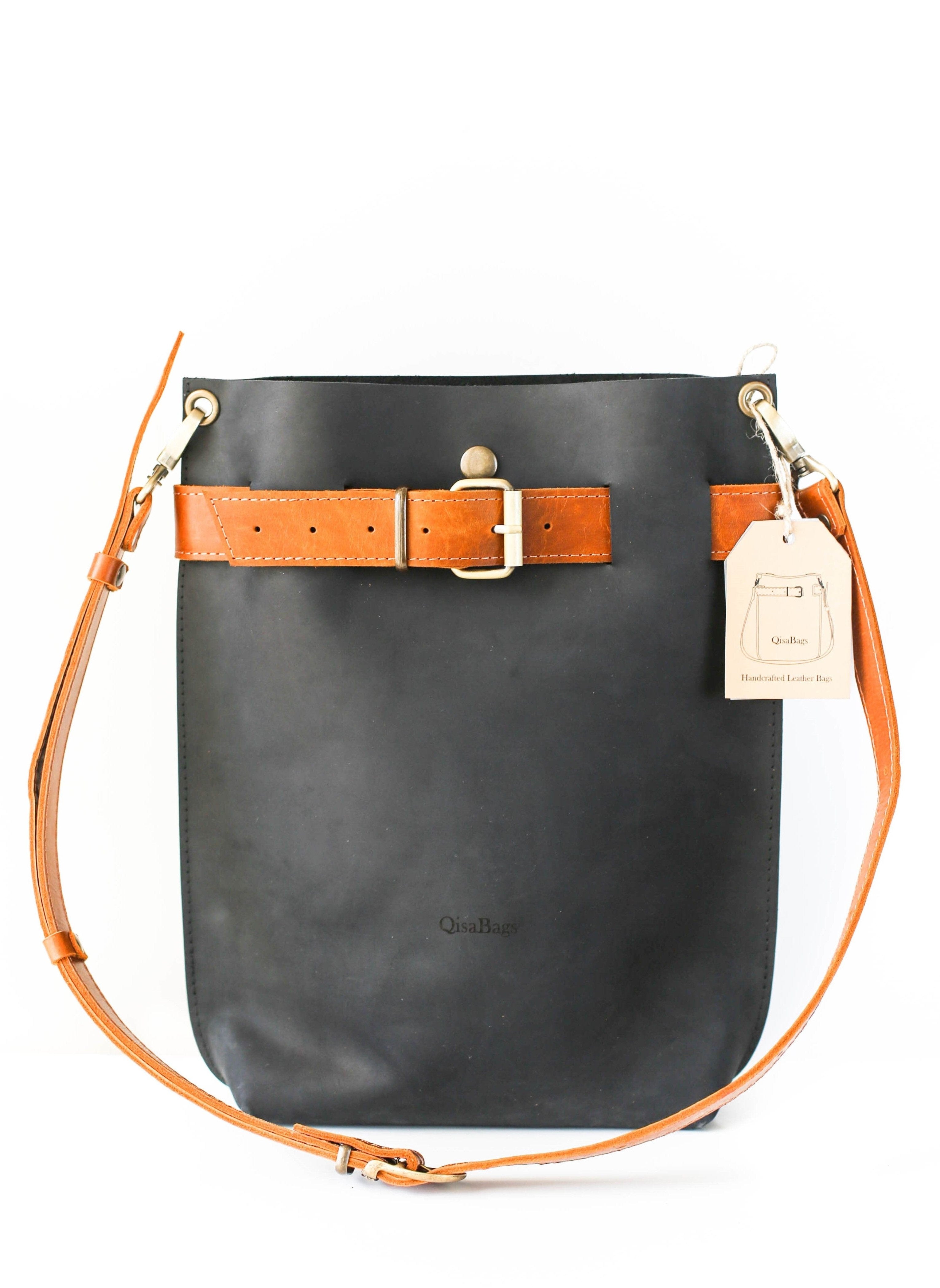 Black leather bag women