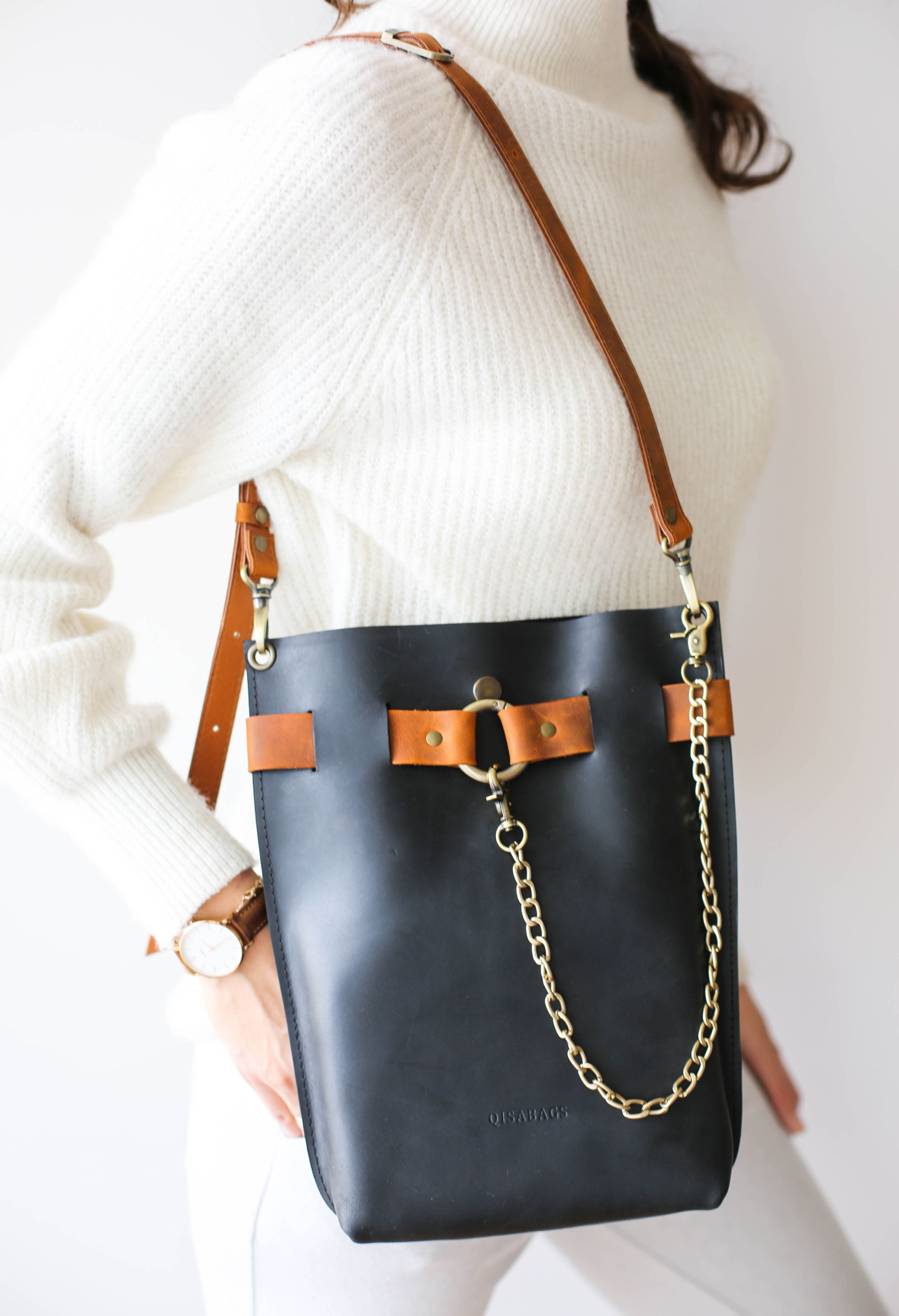 black leather crossbody bag