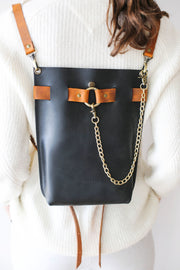 black leather mini backpack