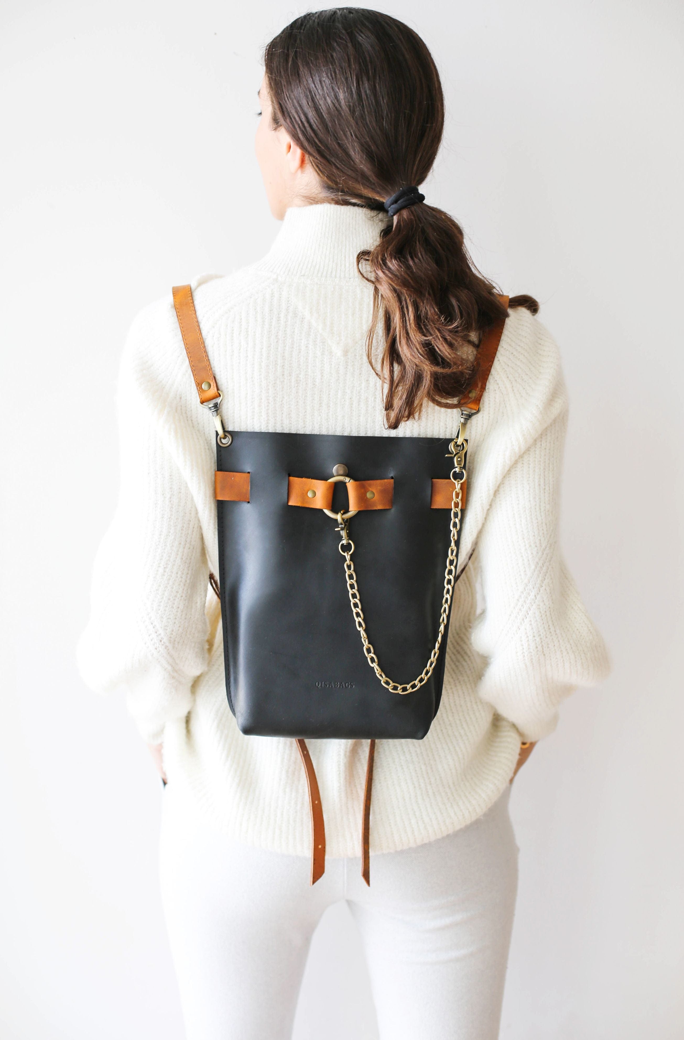 black leather bag