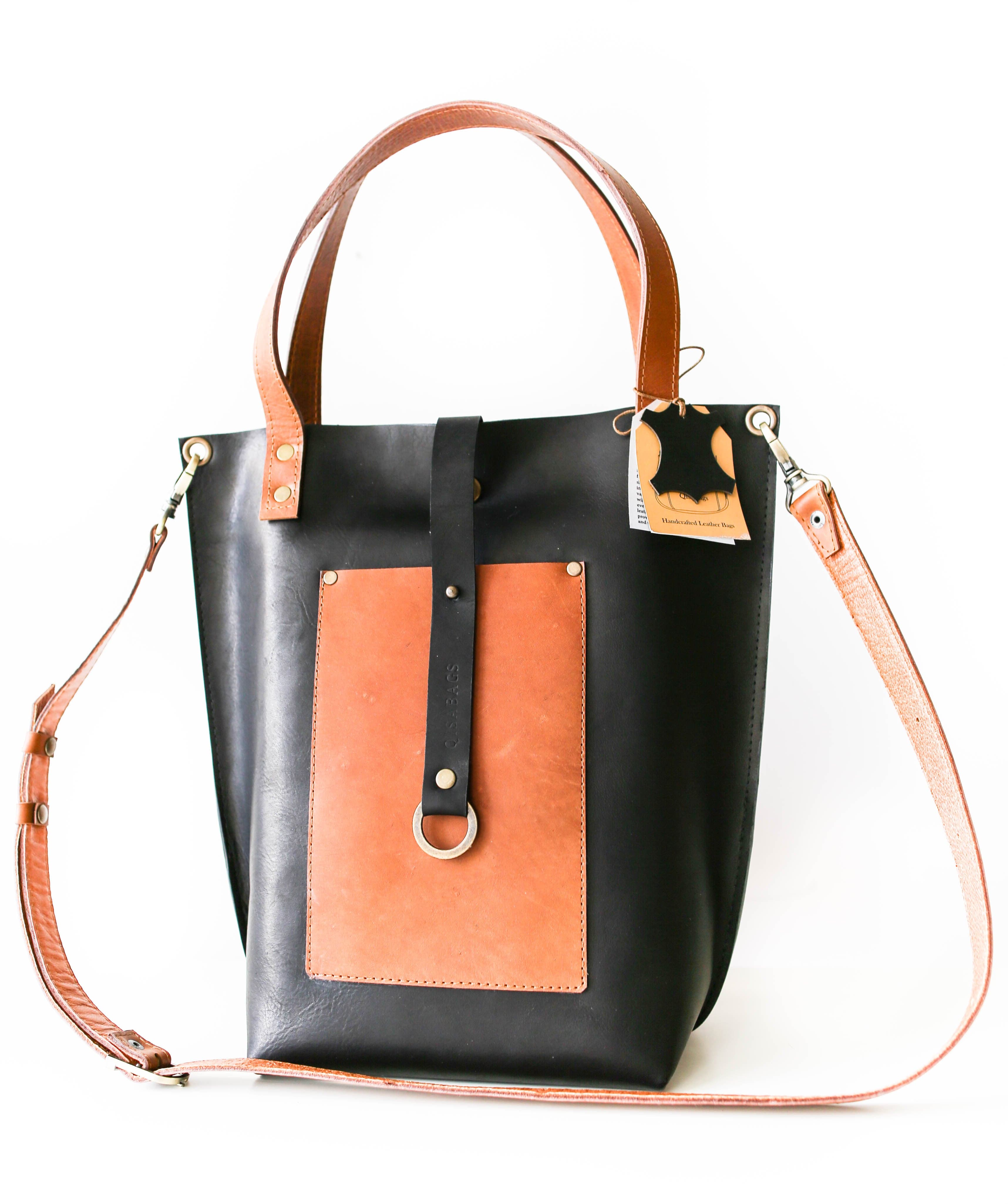 black leather tote