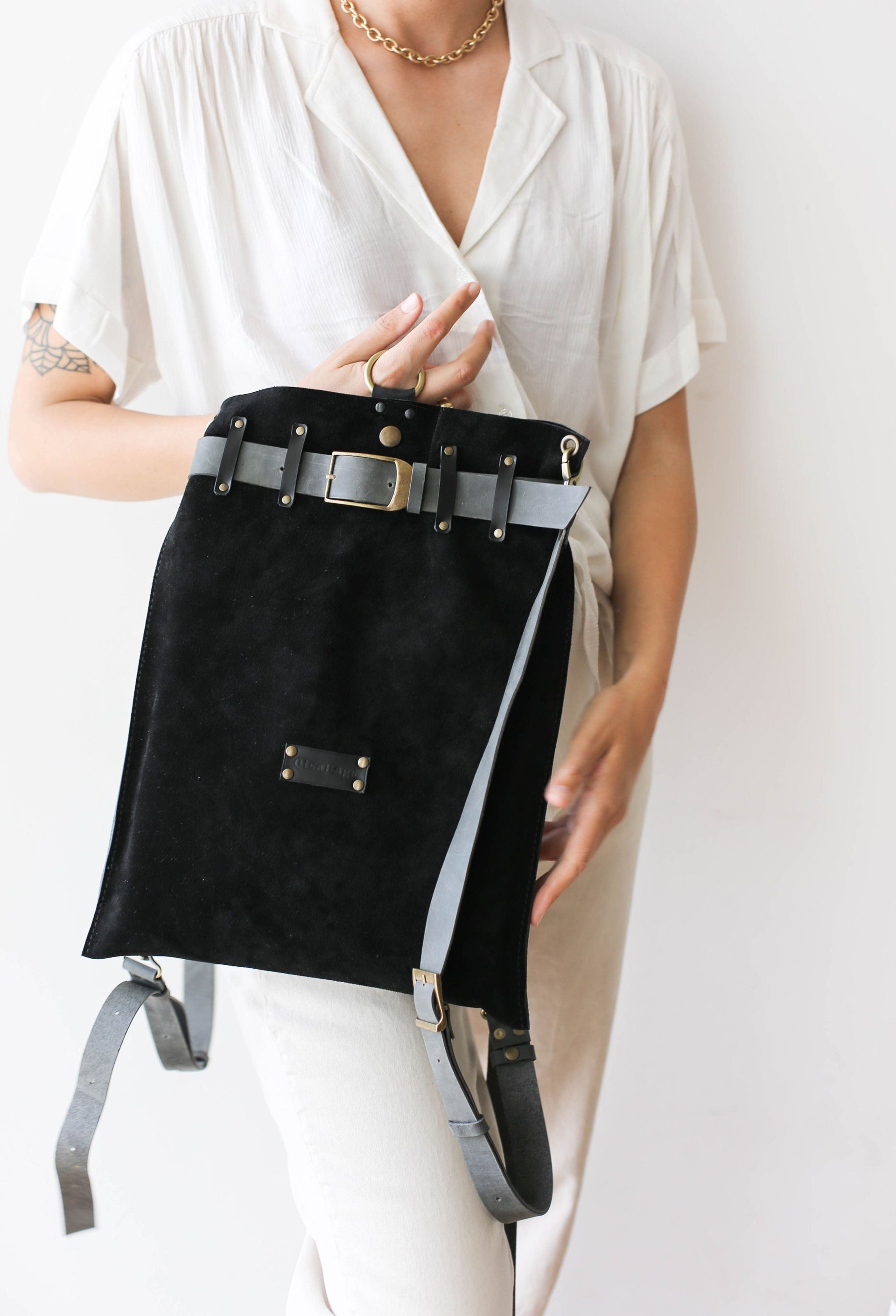 leather backpack purse black