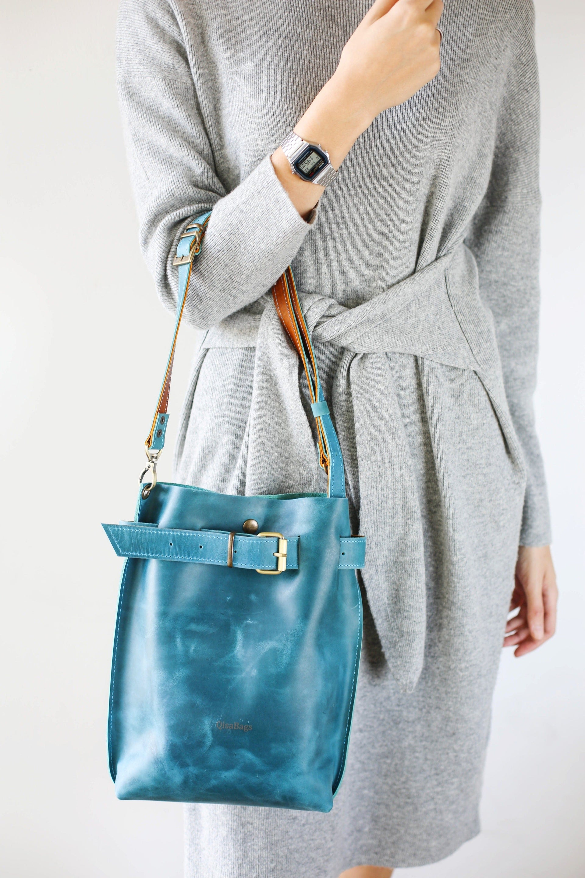 Blue leather Shoulder Bag