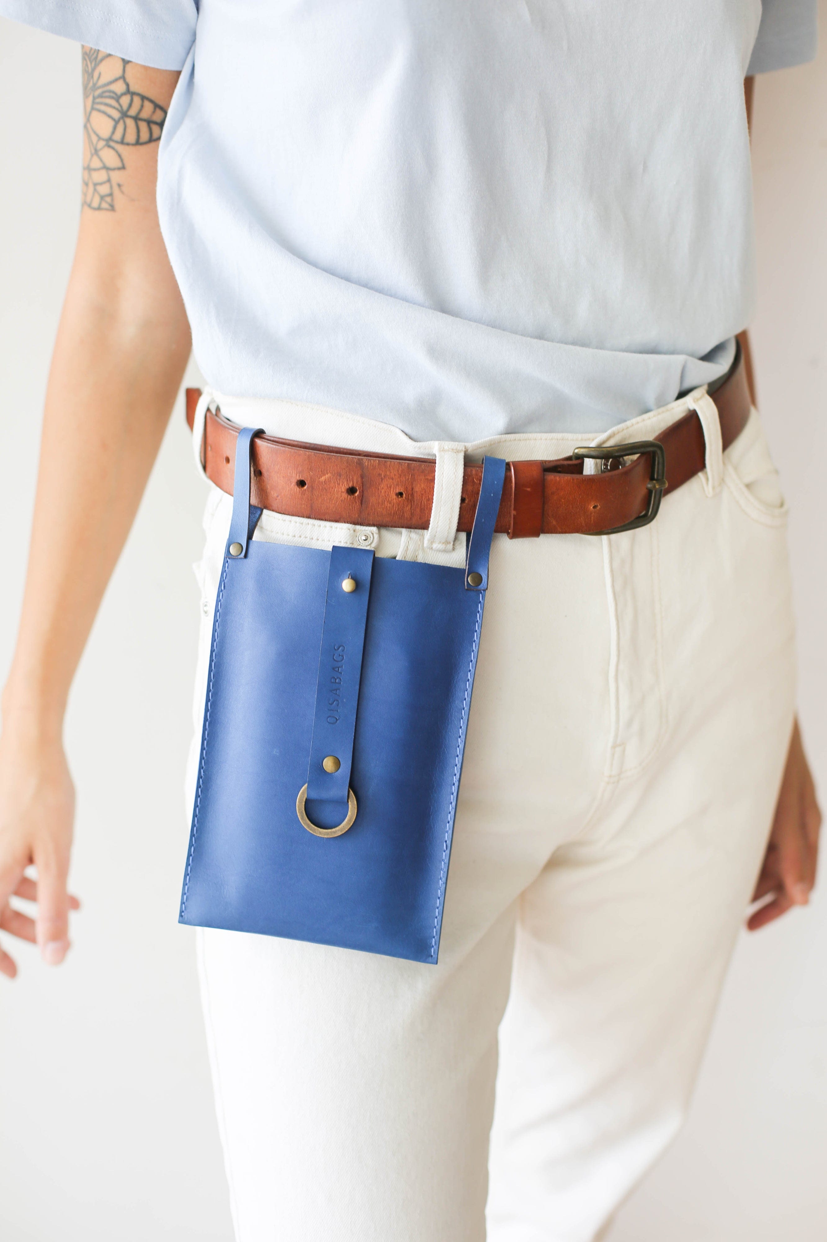 Blue Leather Phone Bag