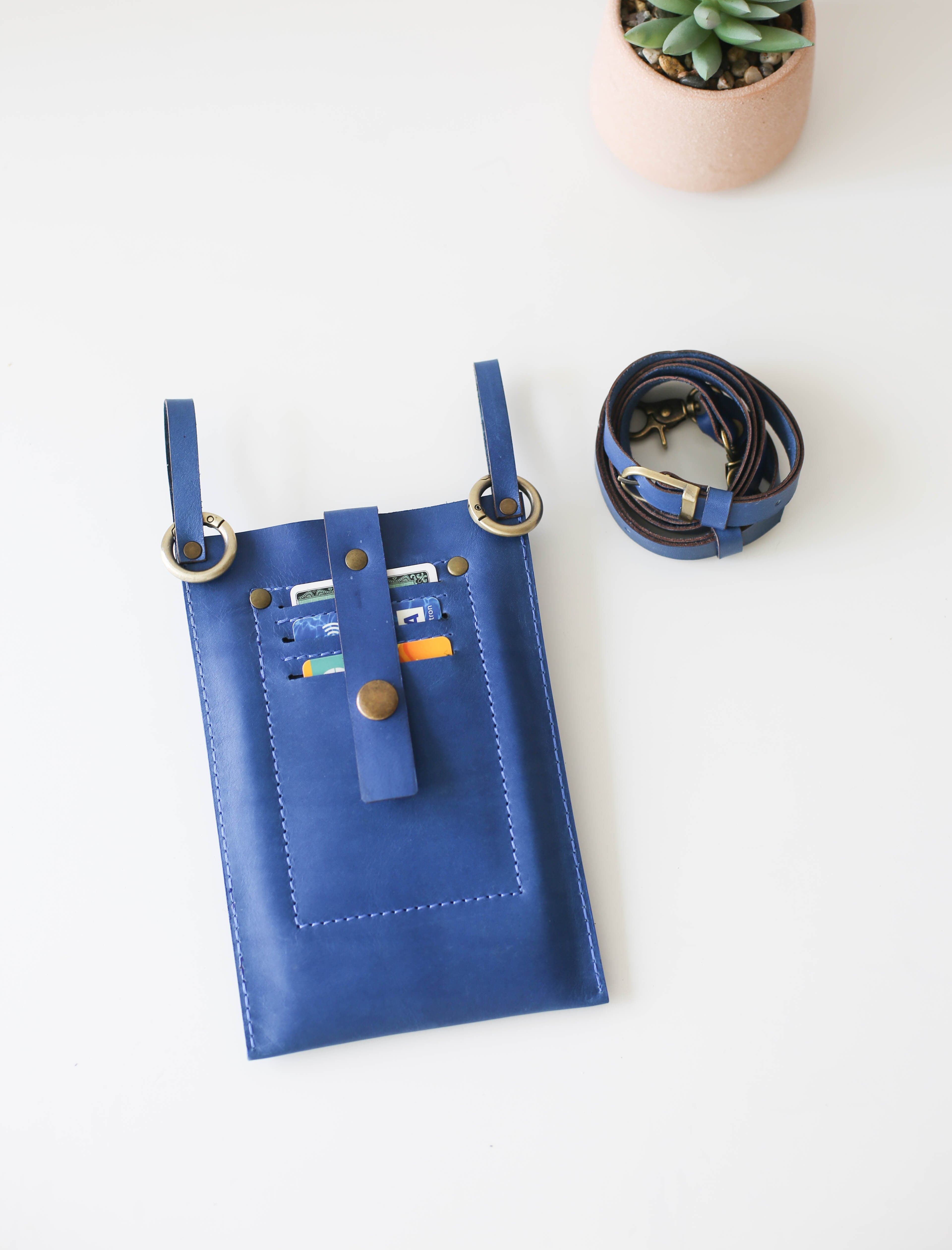 Blue Leather Phone Bag