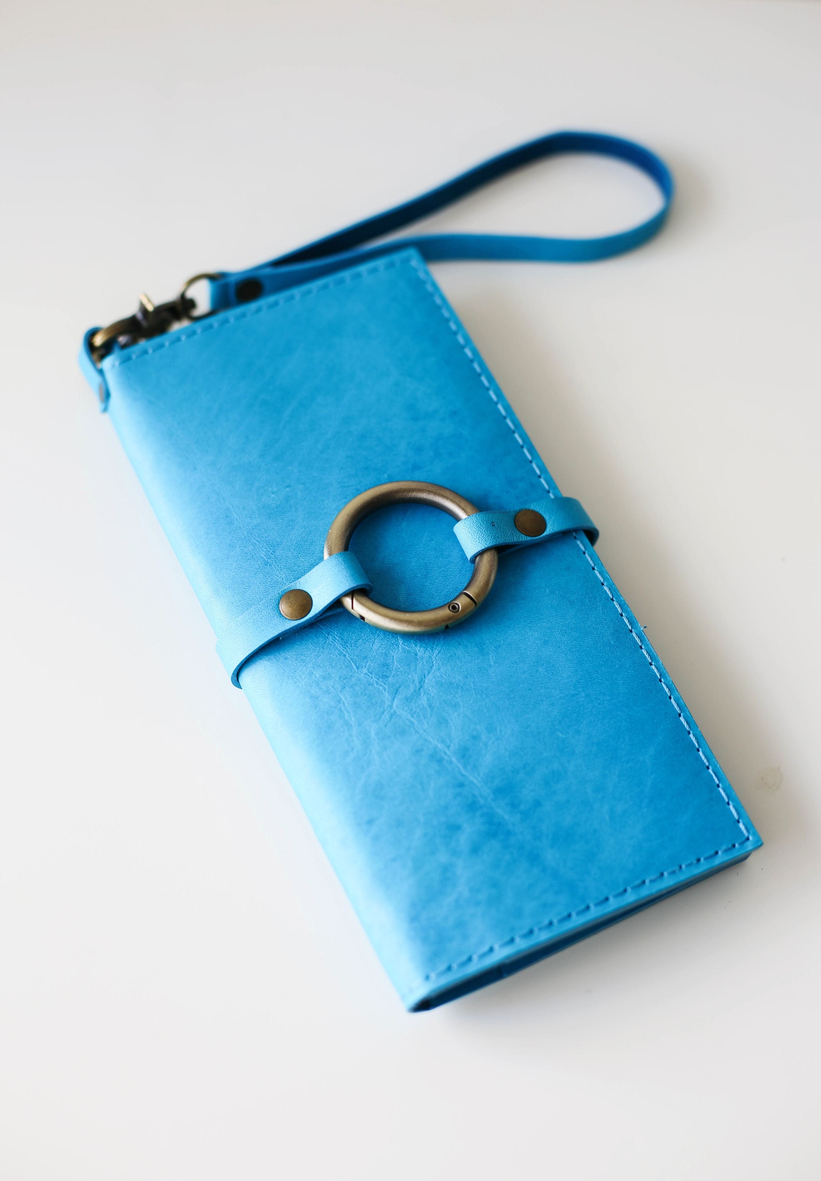 Sky Blue Leather Ring Wallet N02