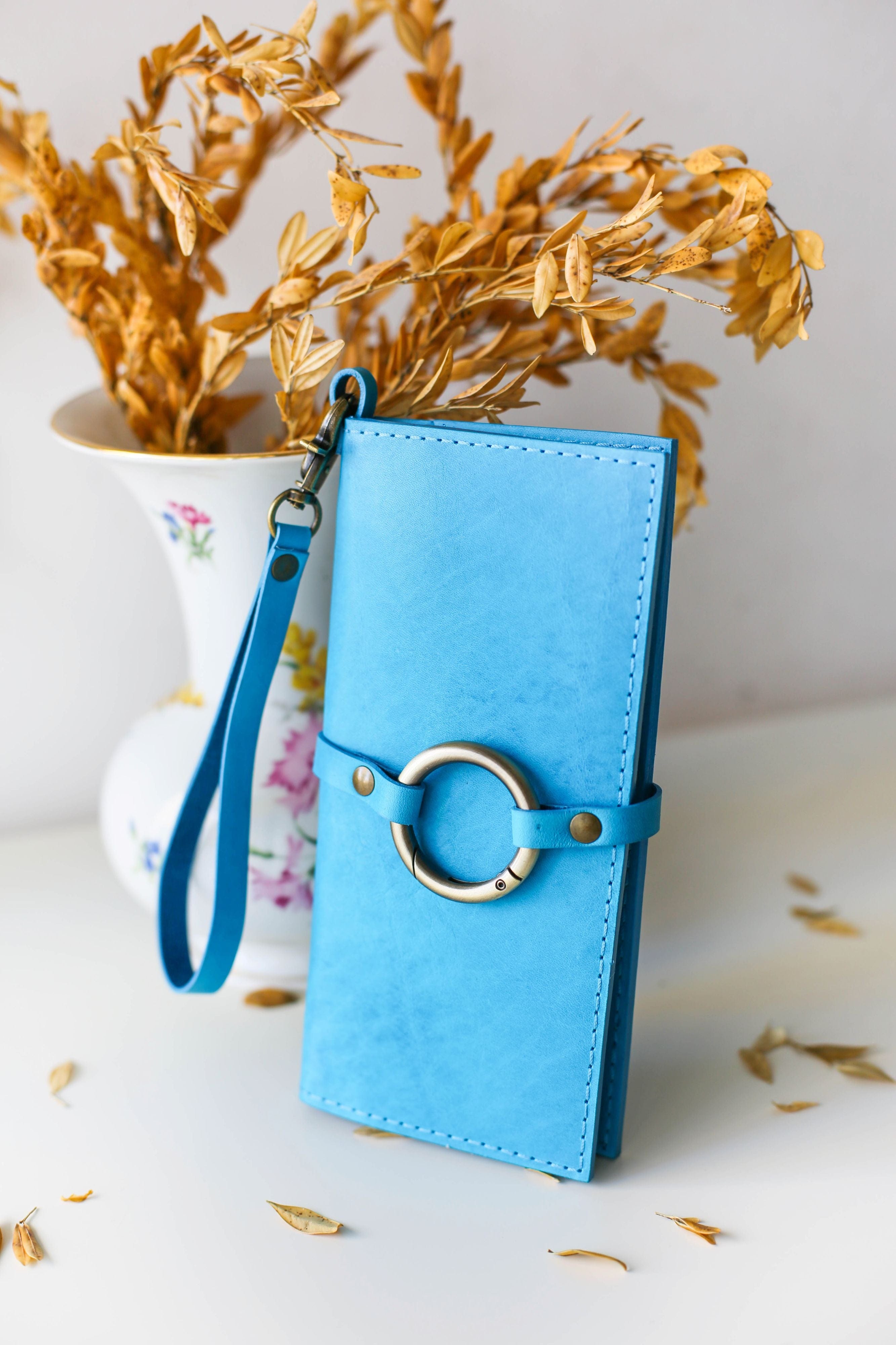 Sky Blue Leather Ring Wallet N02