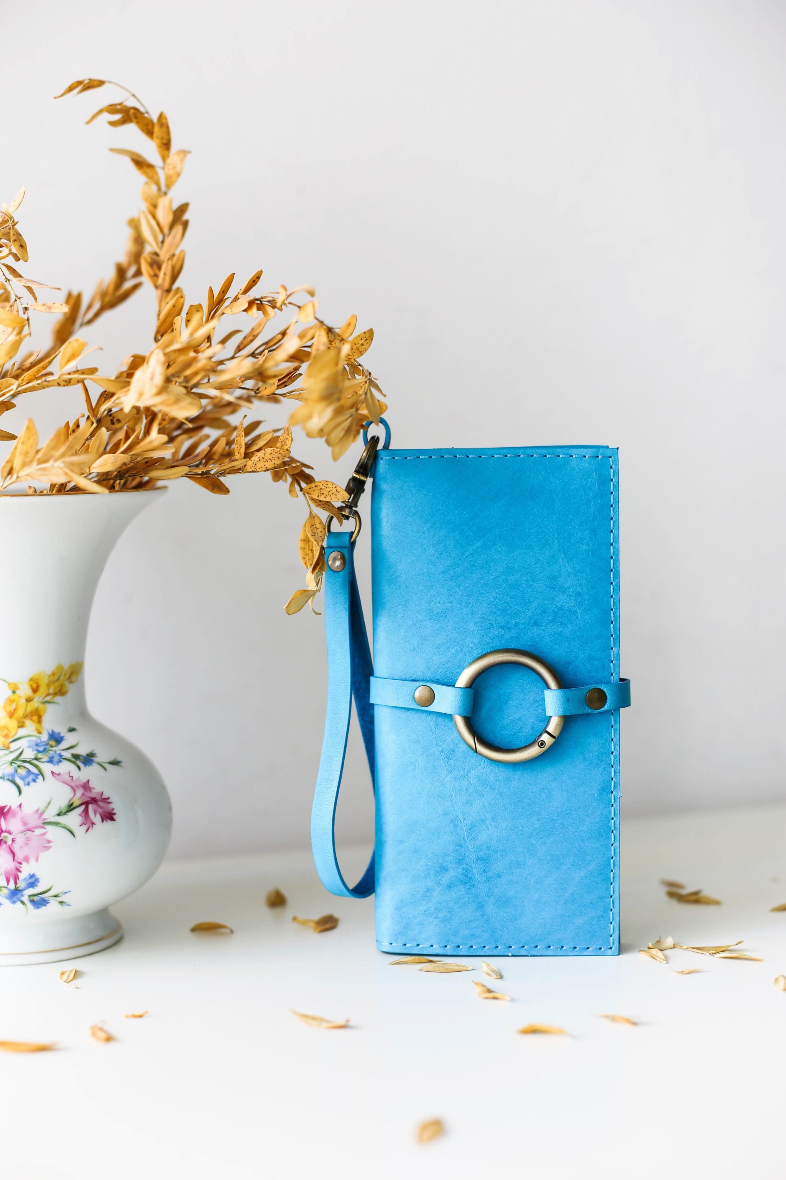 Sky Blue Leather Ring Wallet N02