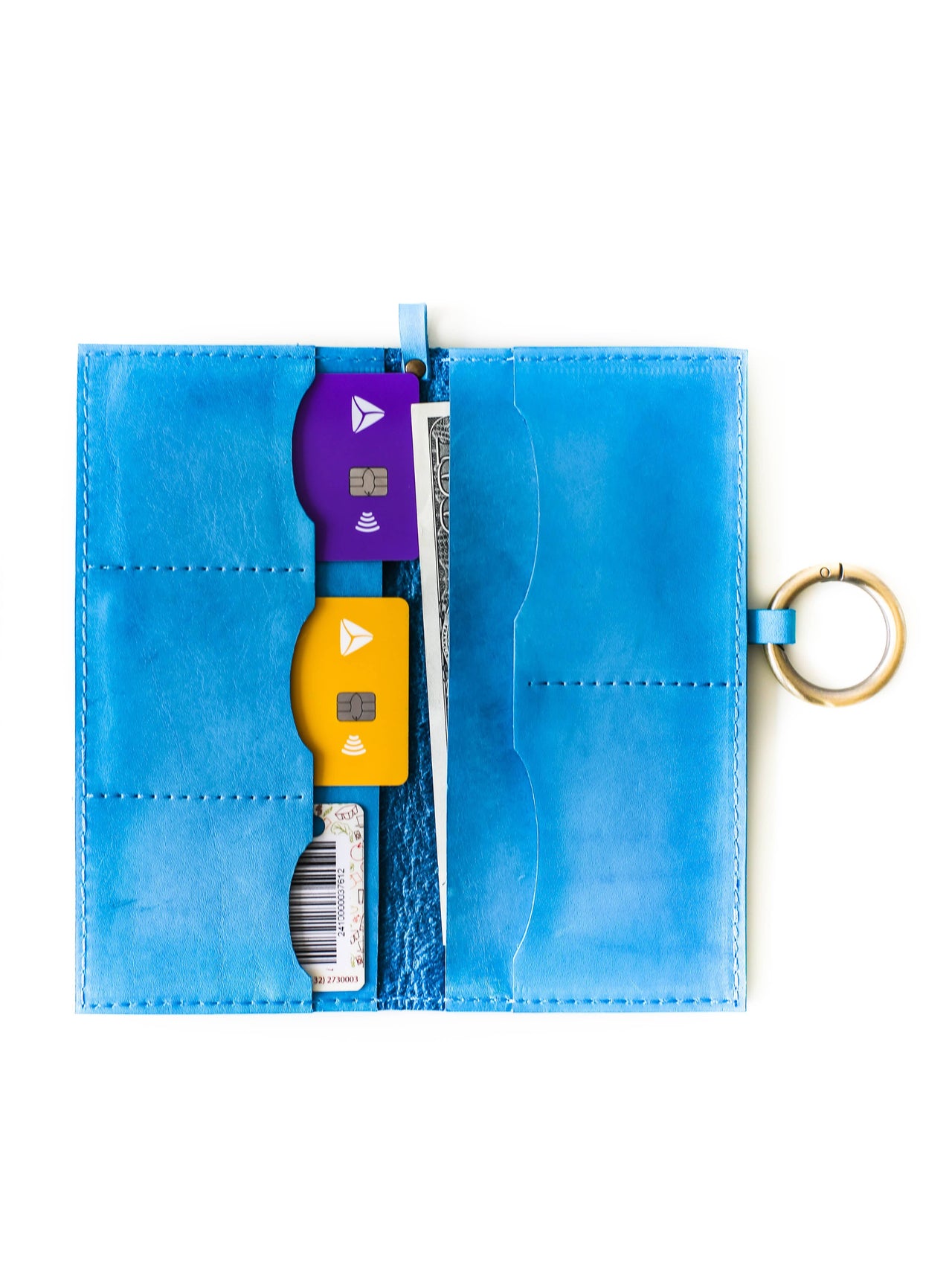 Blue Leather Ring Wallet N02