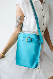 blue leather crossbody bag 