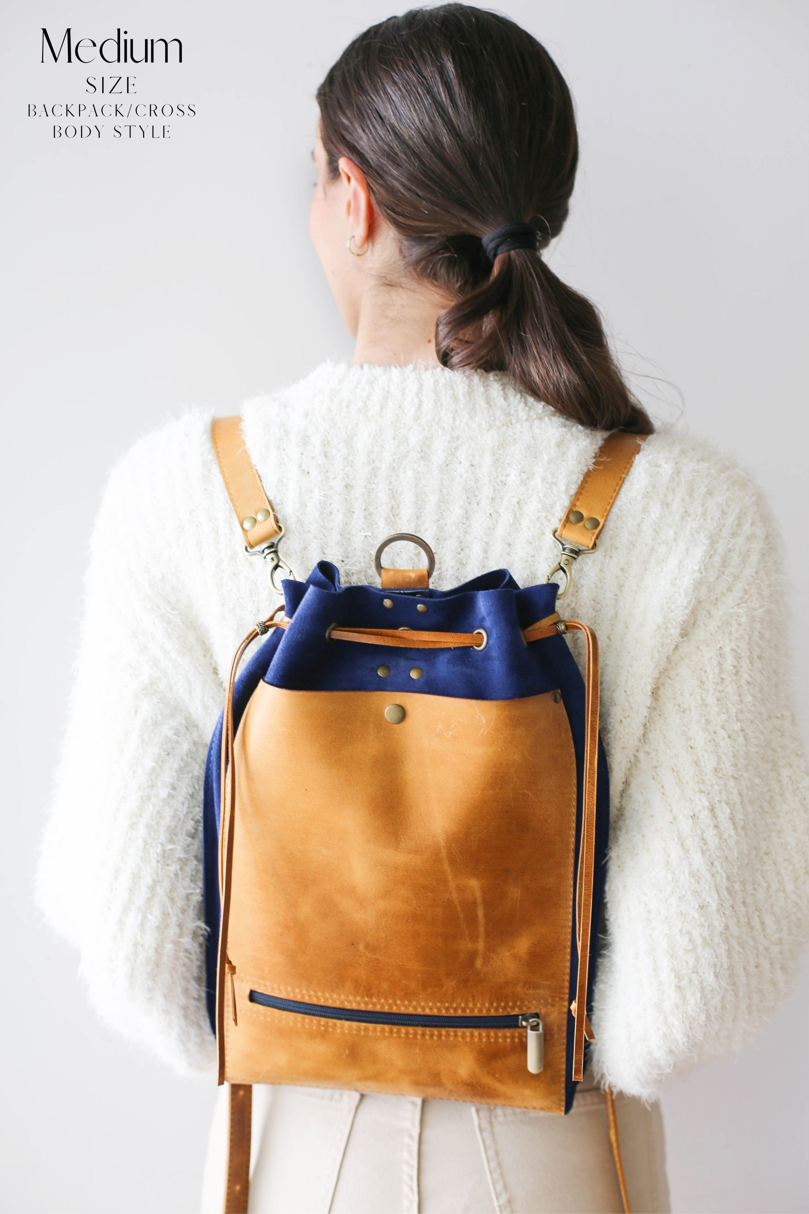 Hand Crafted Navy Leather Backpack - Falling Leaves in Navy | NOVICA