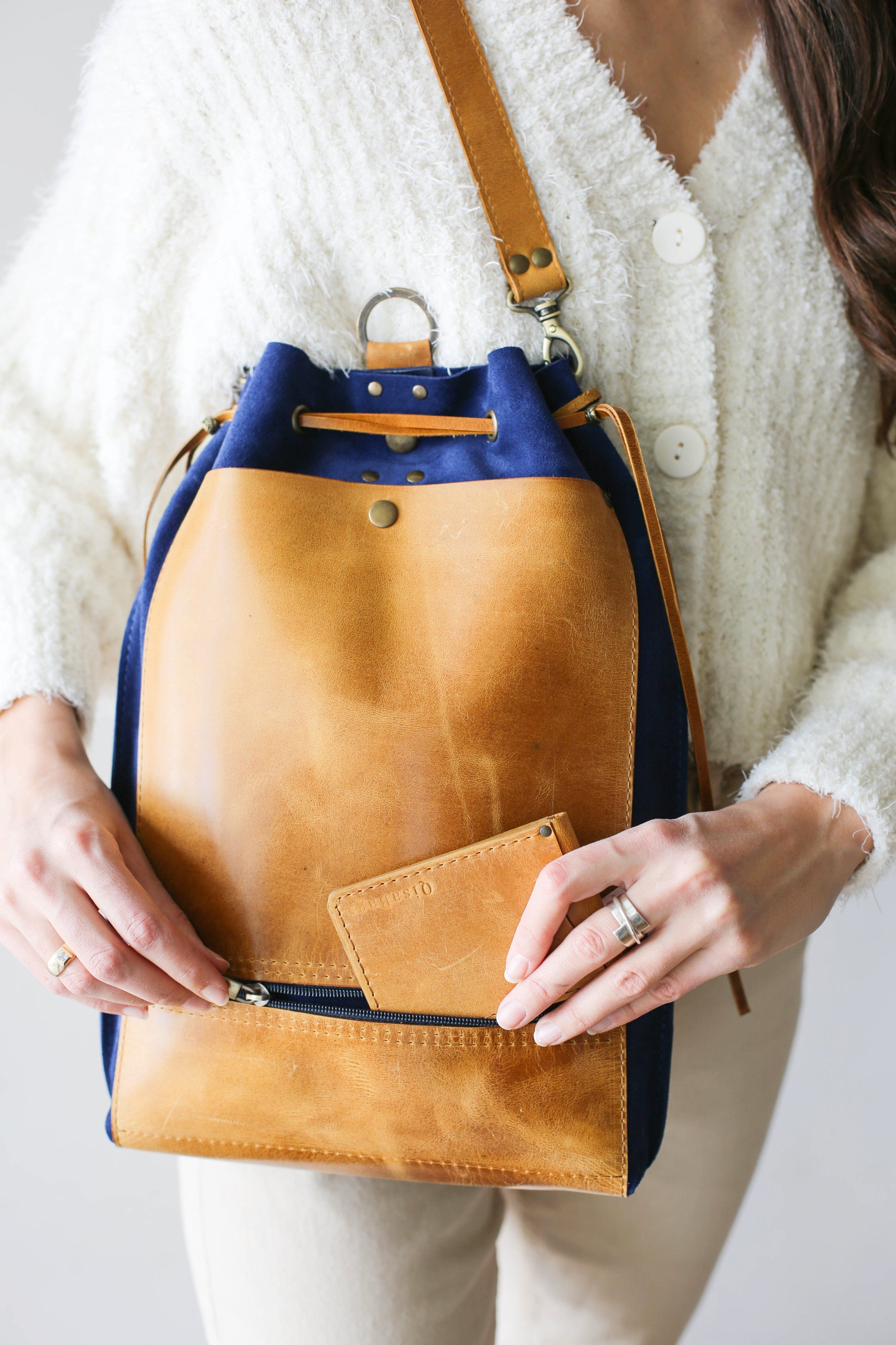 Women's bag Backpack bag made hotsell of leather Colour: Dark blue/brown