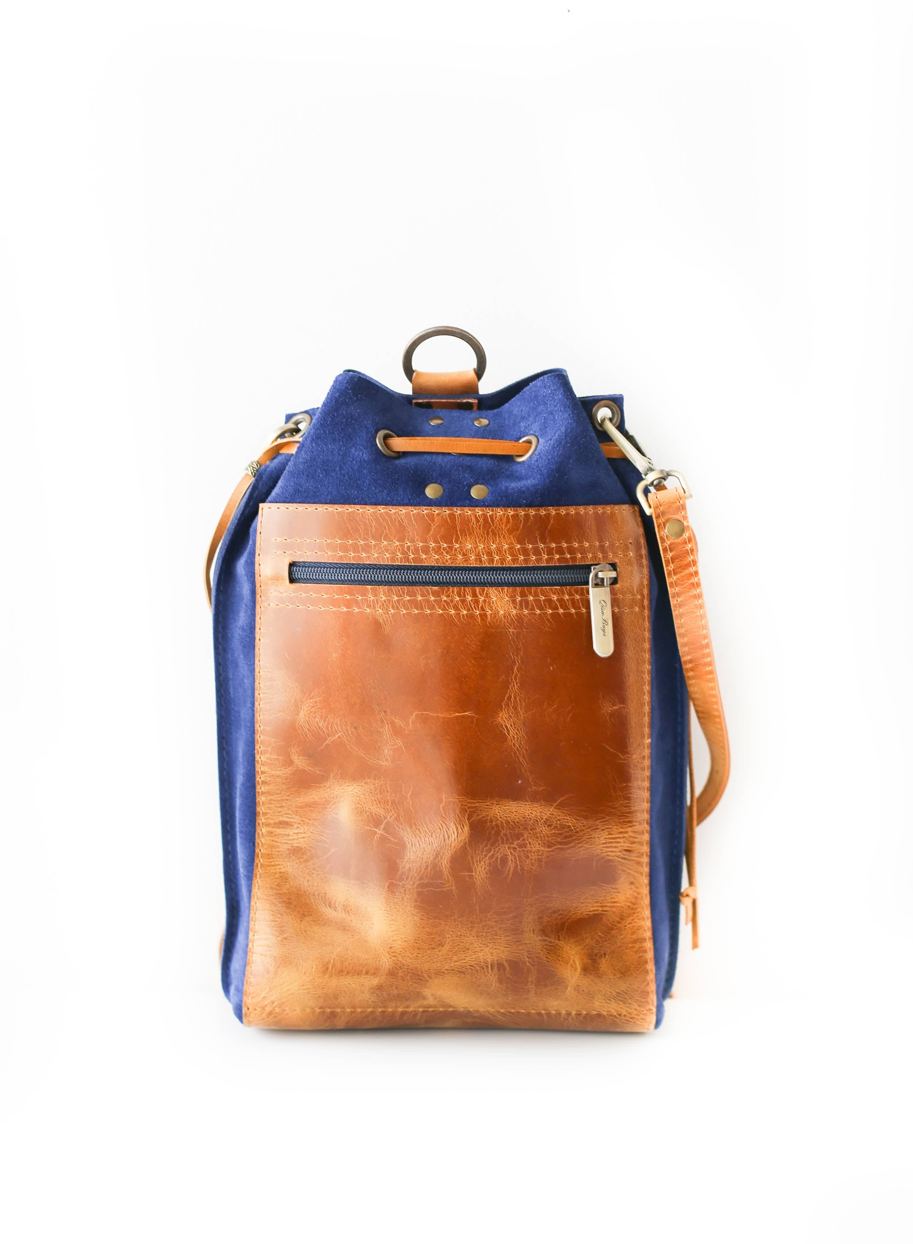 Blue leather backpack online purse