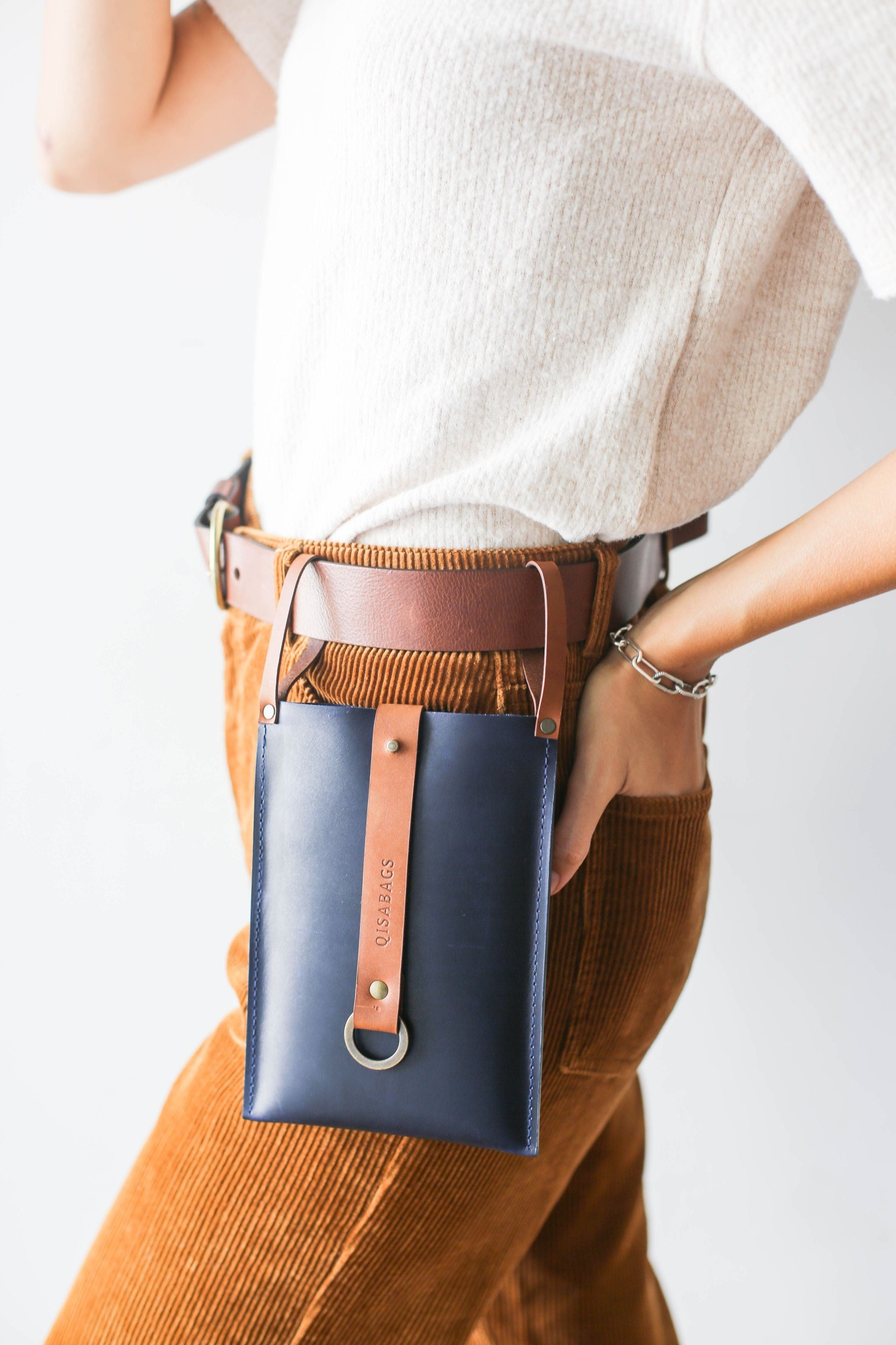 Handmade leather waist bag for phone