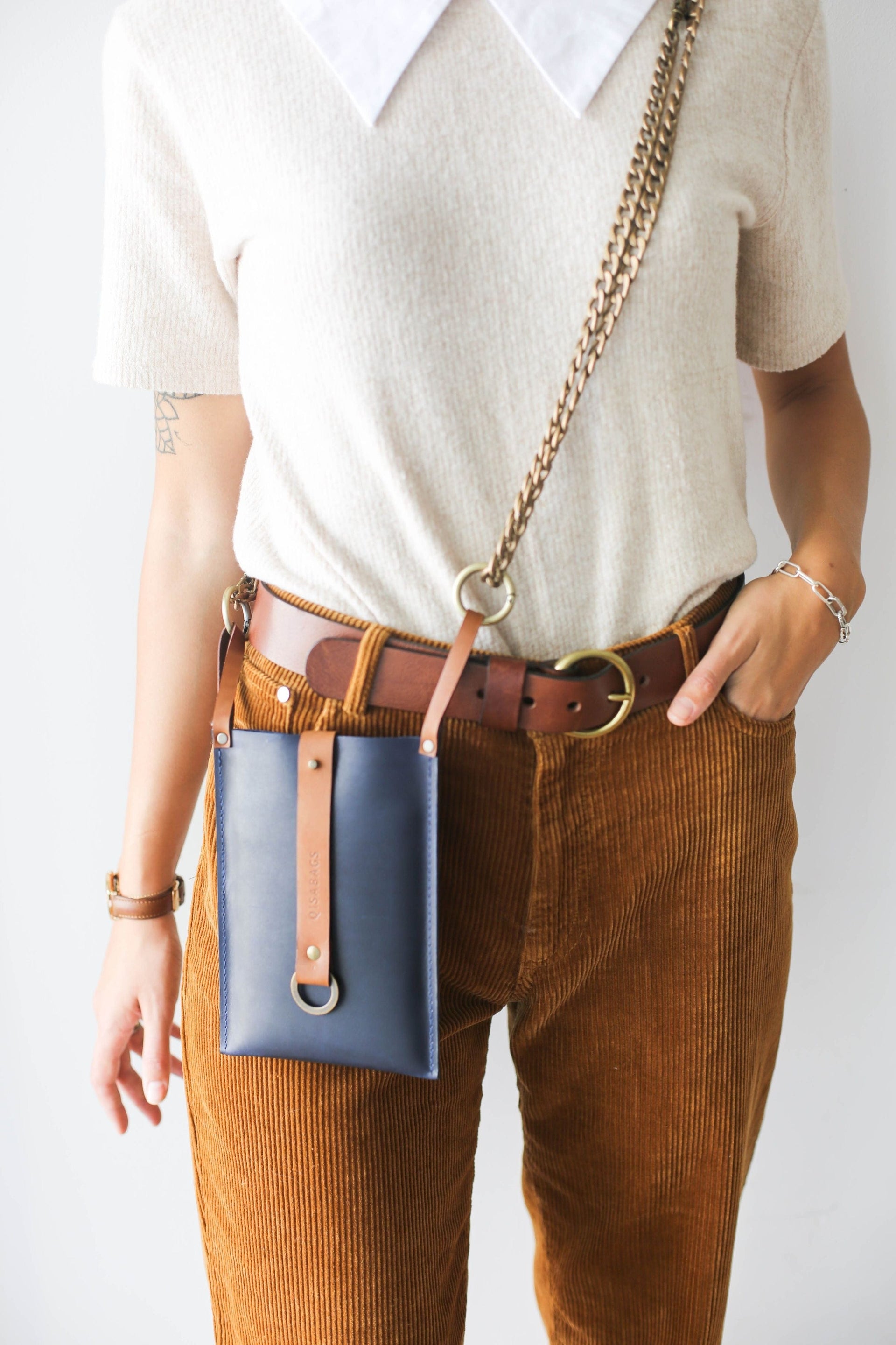 small leather bag with chain
