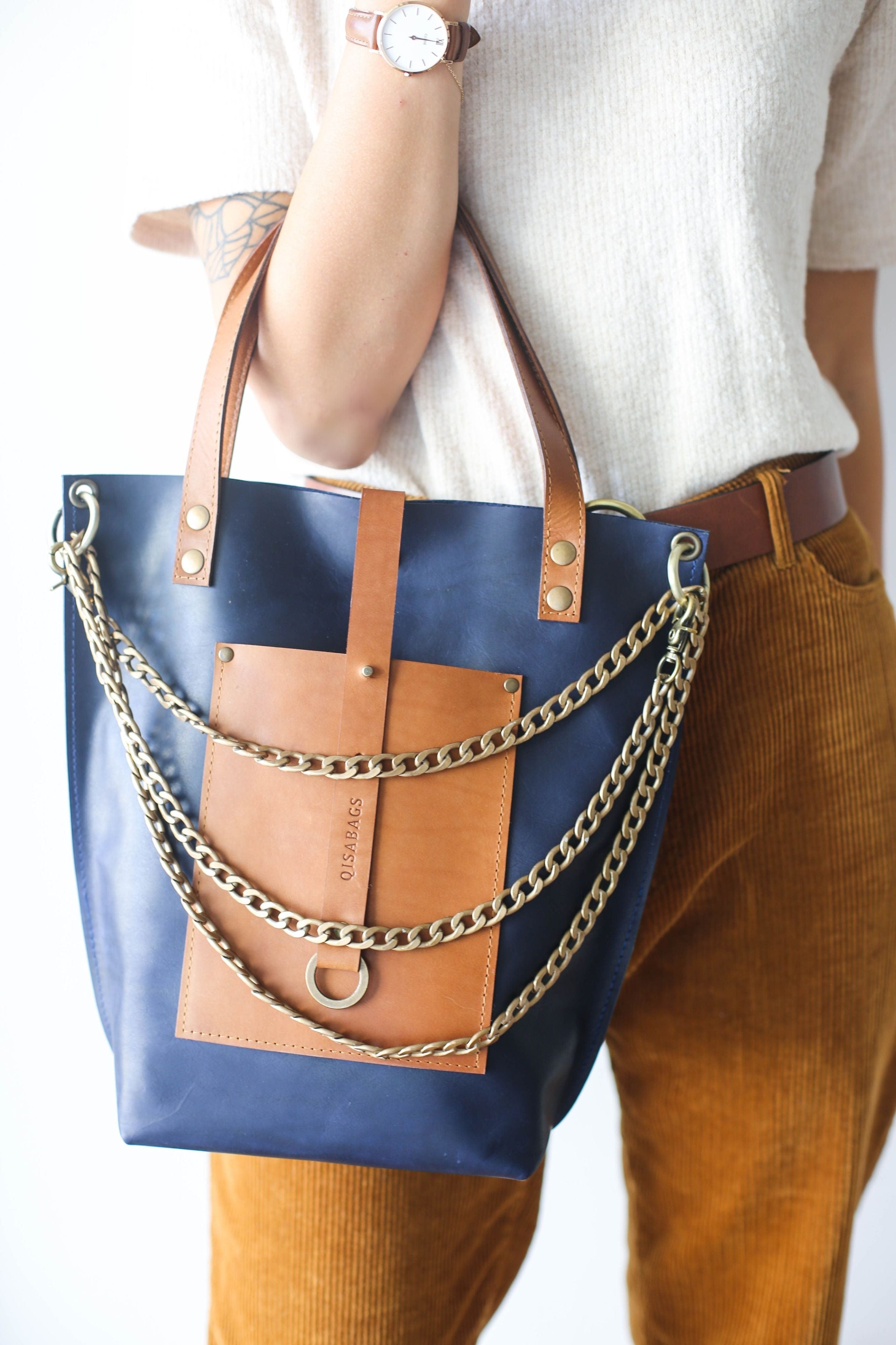 Designer leather tote