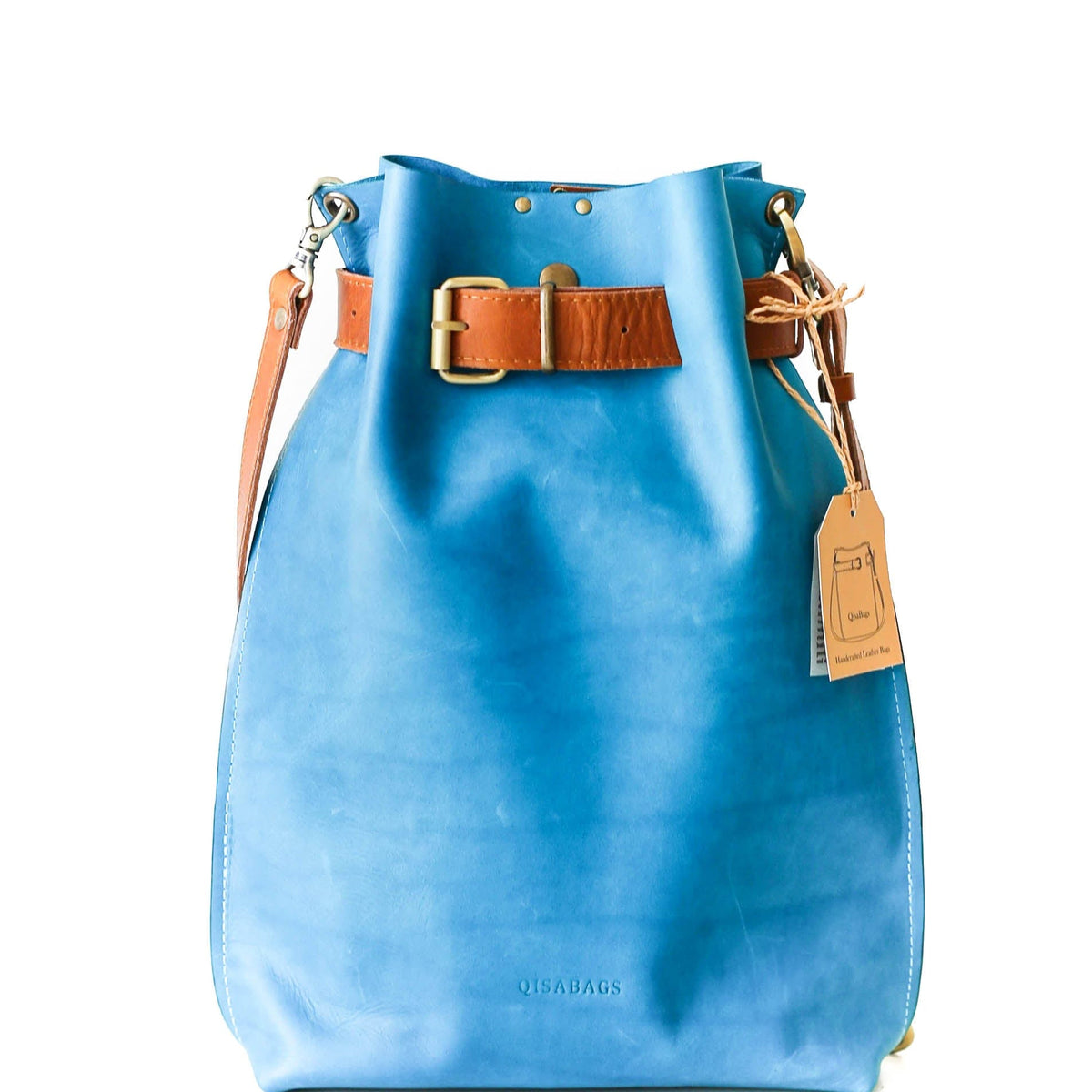 blue leather backpack Blue Leather Convertible Backpack