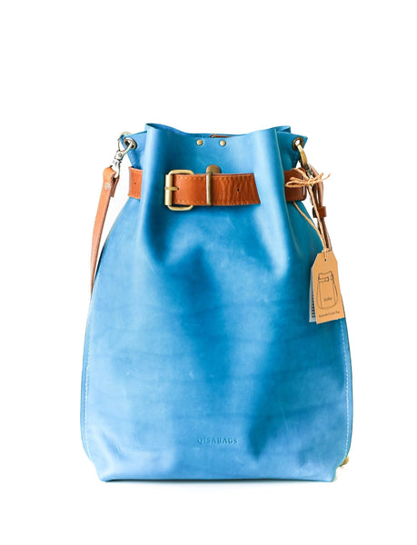 Blue Leather Convertible Backpack