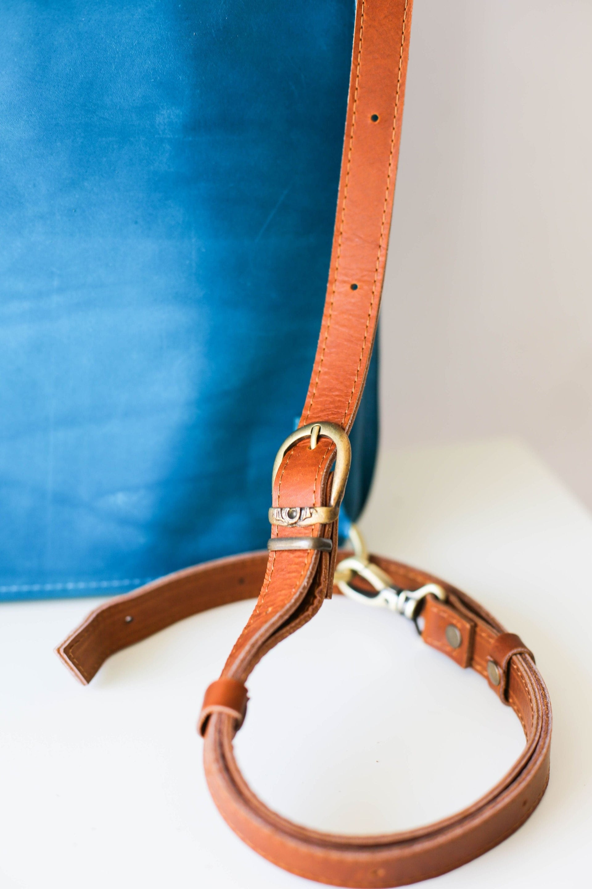 Blue leather purse