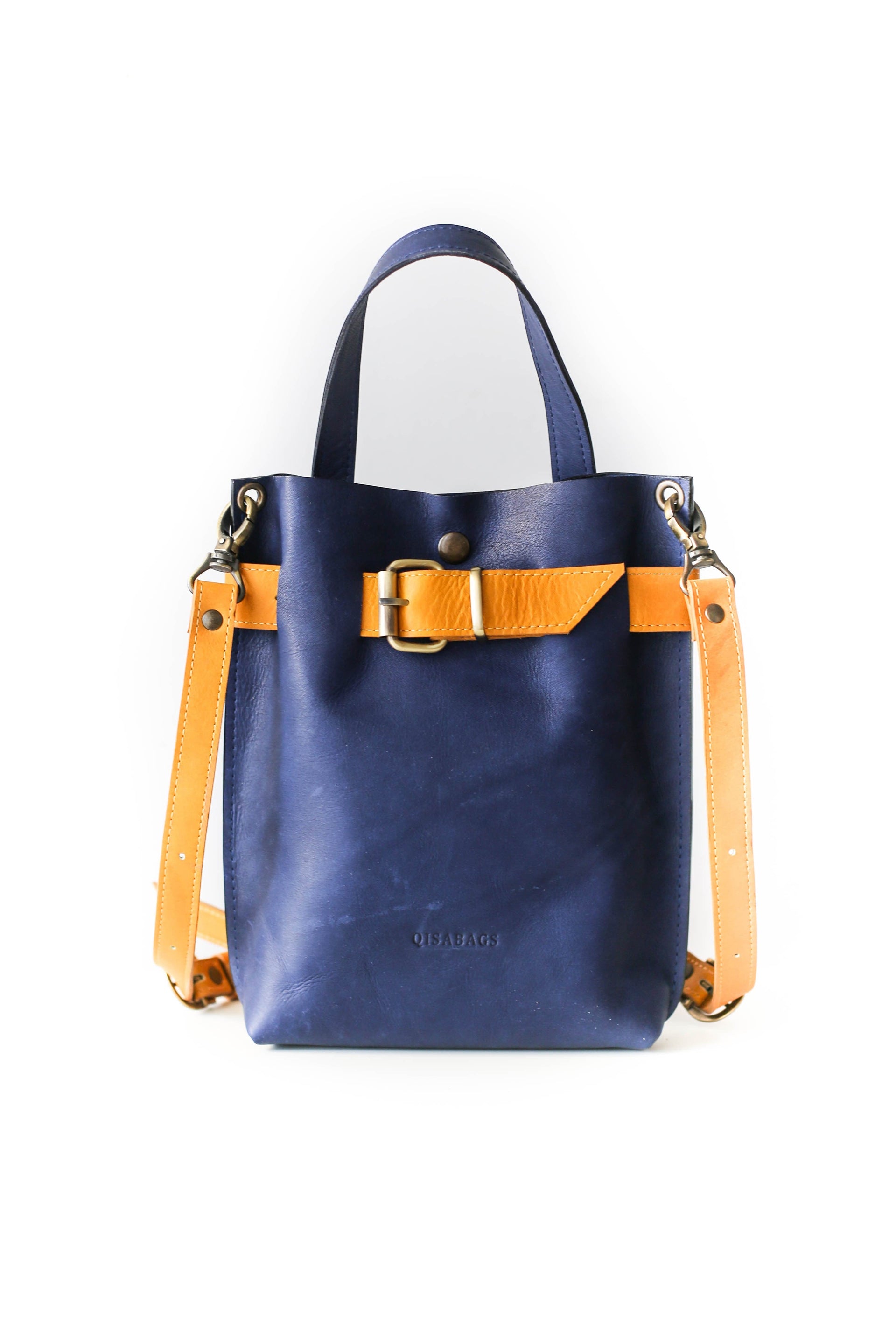 blue leather purse