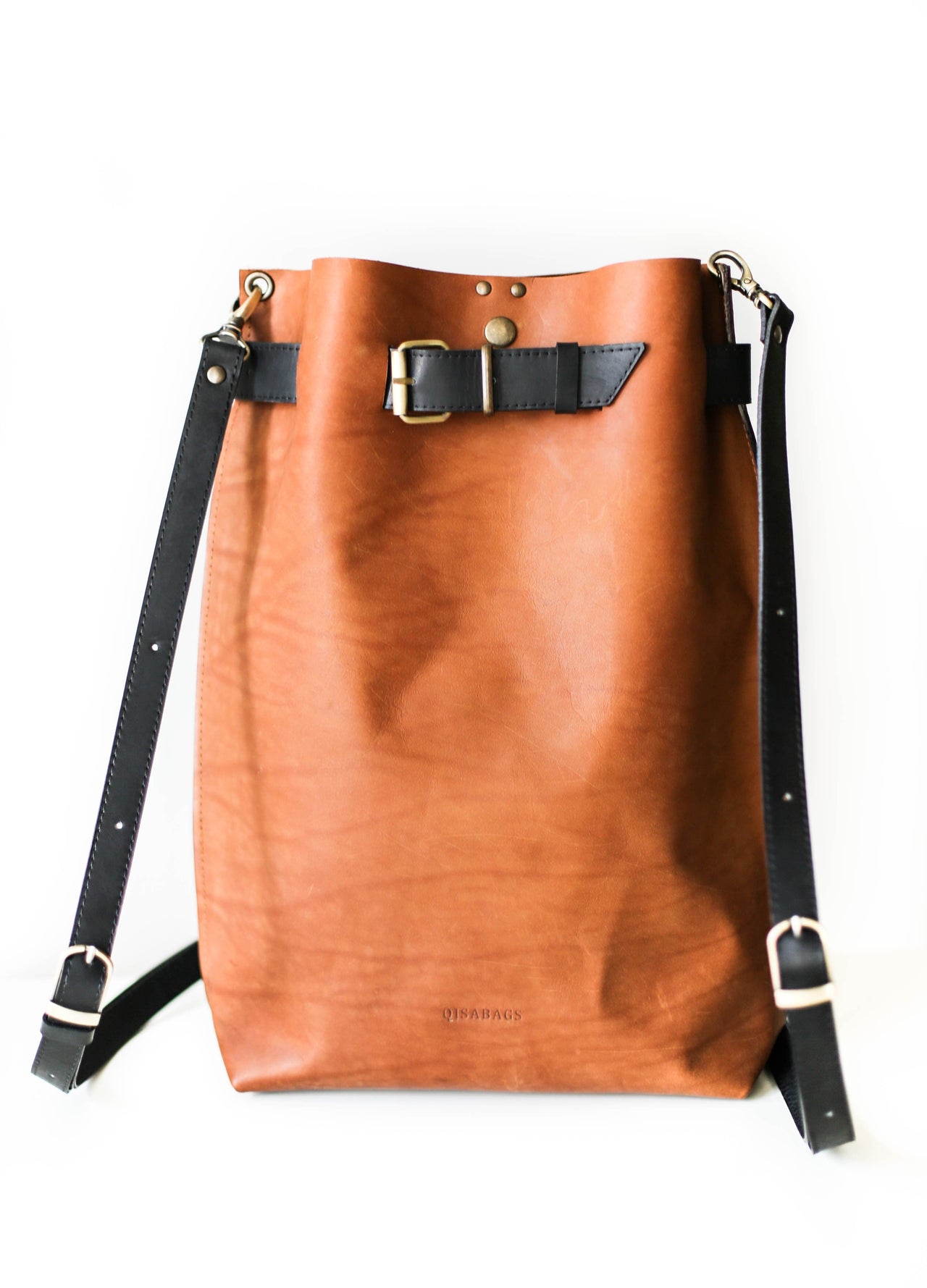 Brown/Black Large Leather Backpack