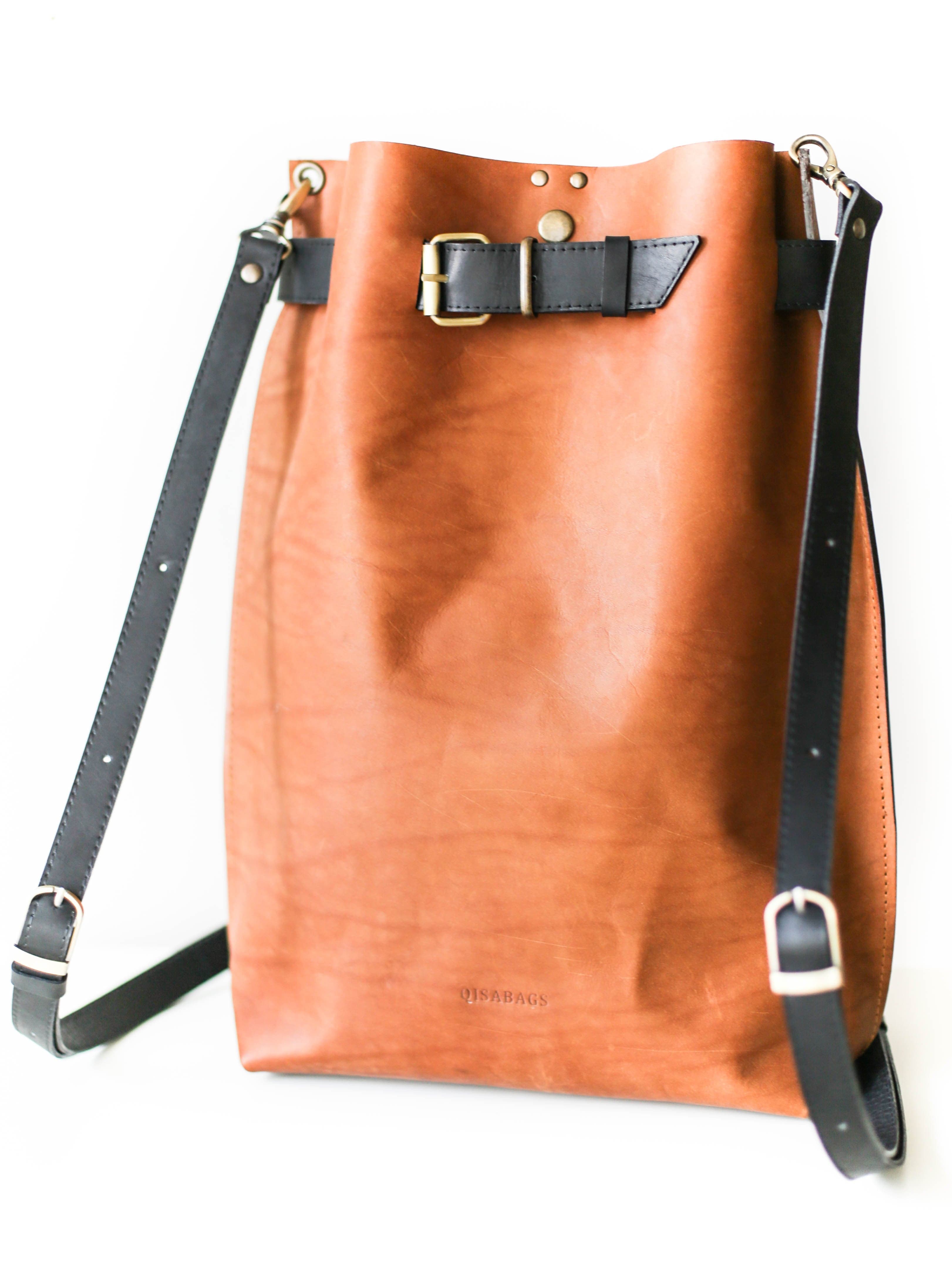 Brown/Black Large Leather Backpack