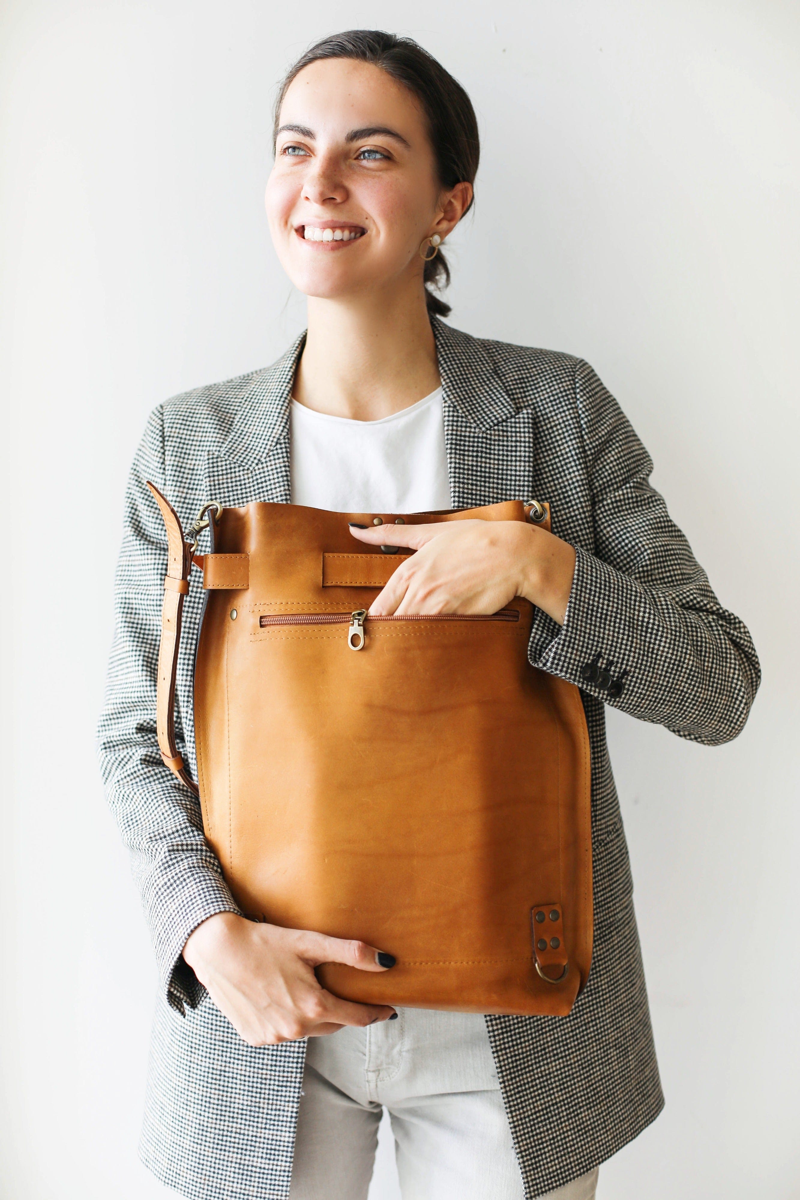 Brown/Black Large Leather Backpack